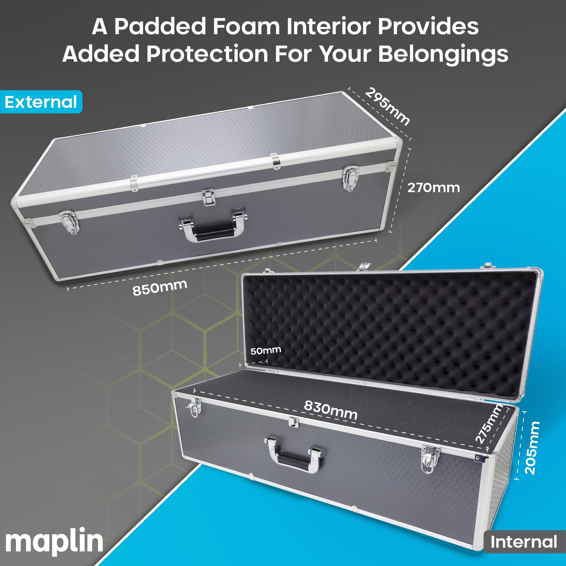 Maplin Plus Aluminium 270 x 850 x 295mm Flight Case - Black - maplin.co.uk