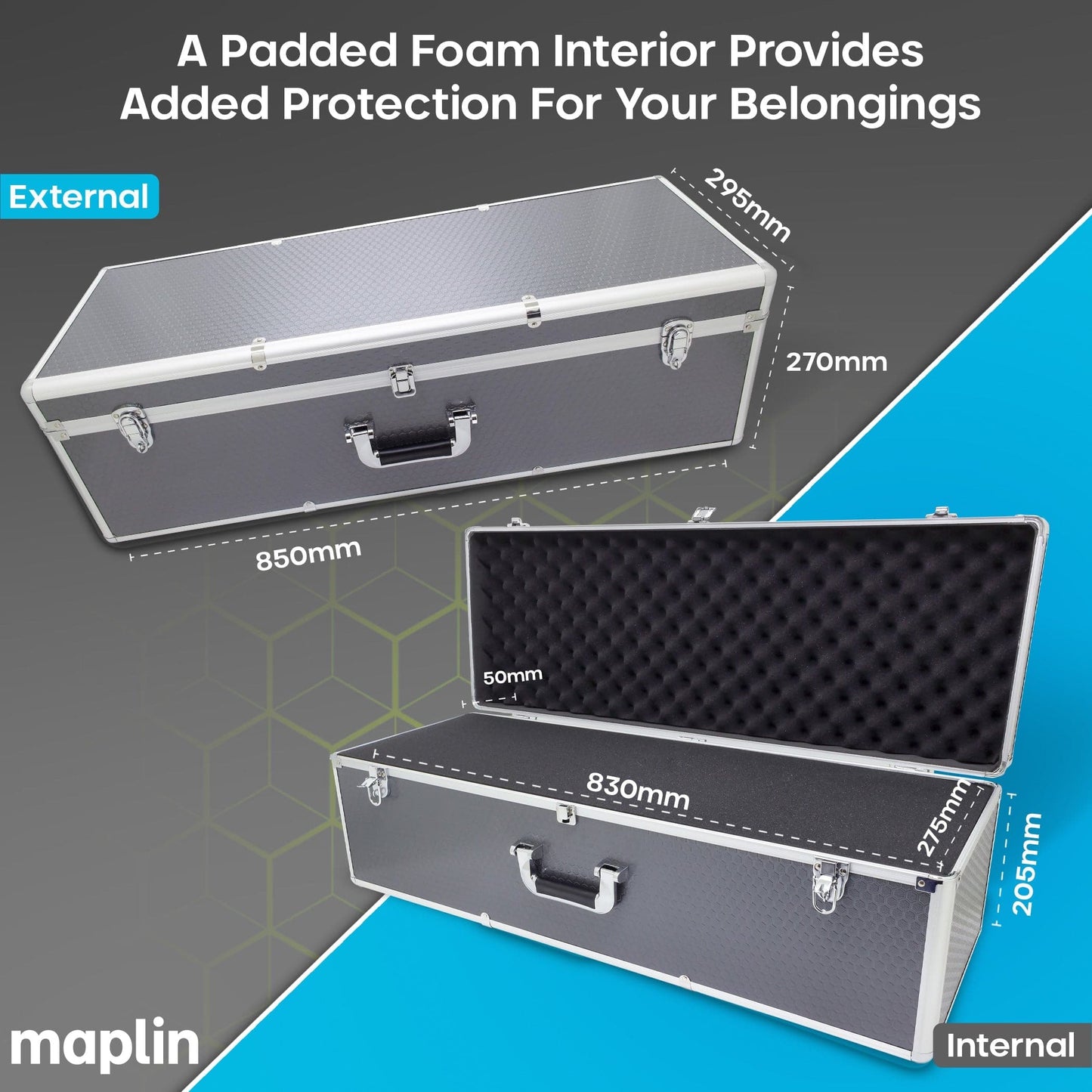 Maplin Plus Aluminium 270 x 850 x 295mm Flight Case - Black