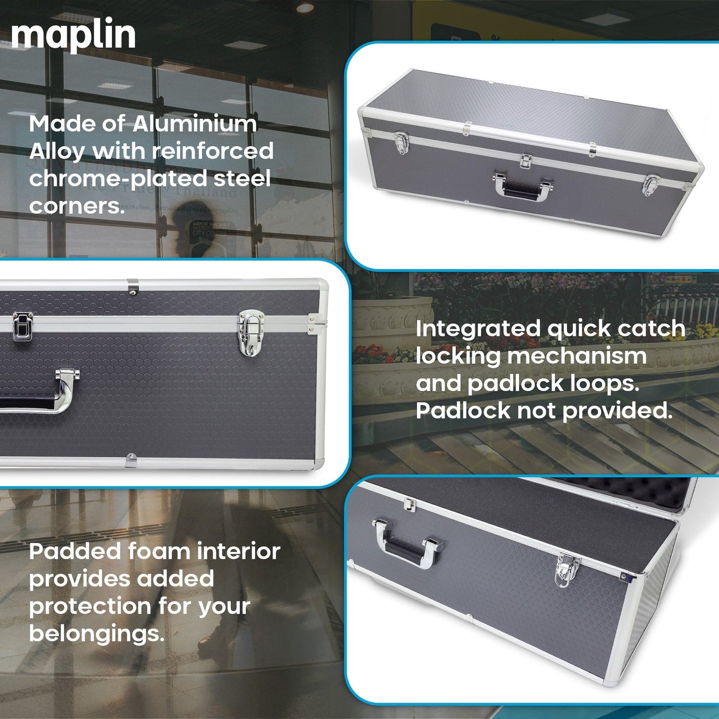 Maplin Plus Aluminium 270 x 850 x 295mm Flight Case - Black