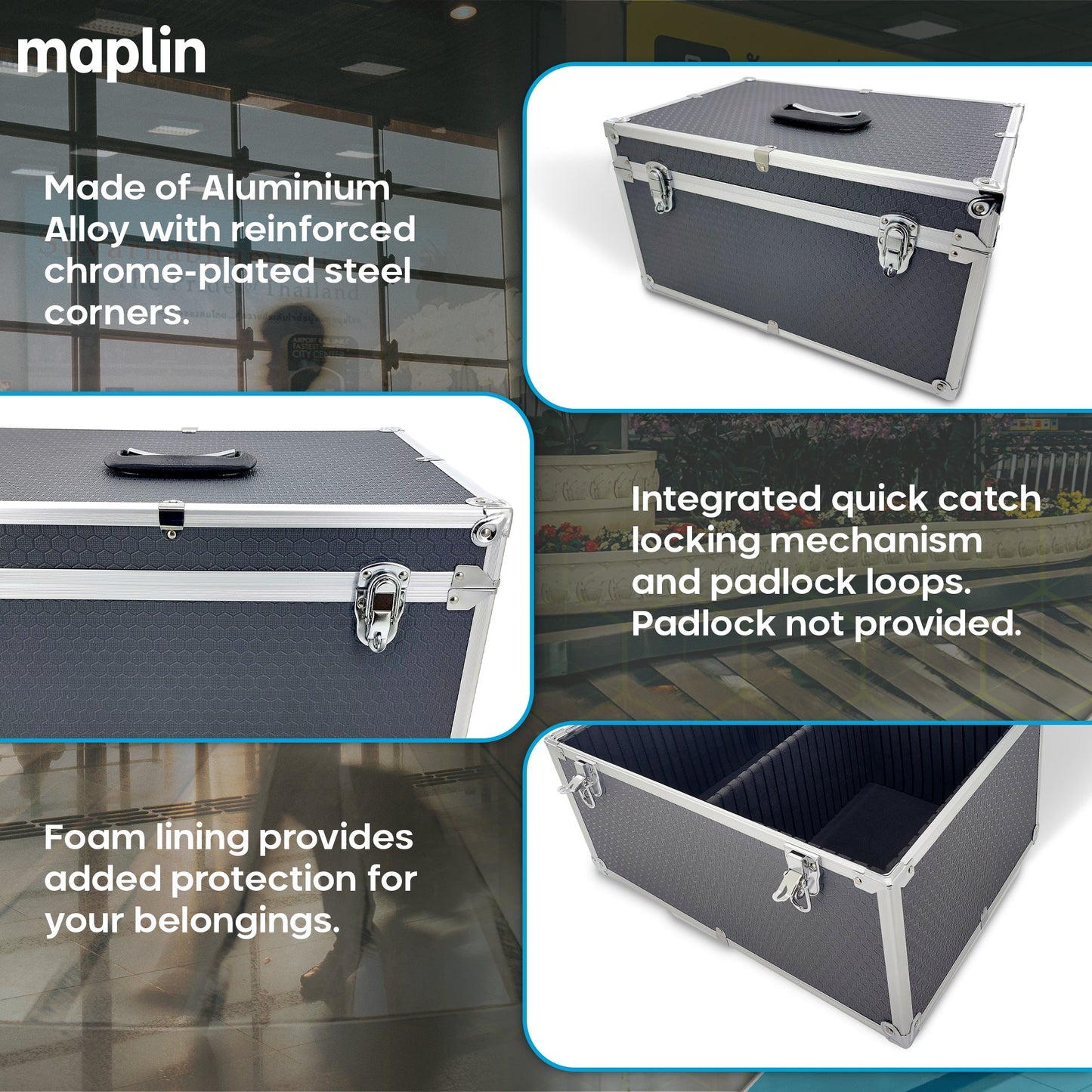 Maplin Plus Aluminium 240 x 450 x 310mm Flight Case with Internal Divider - Grey - maplin.co.uk