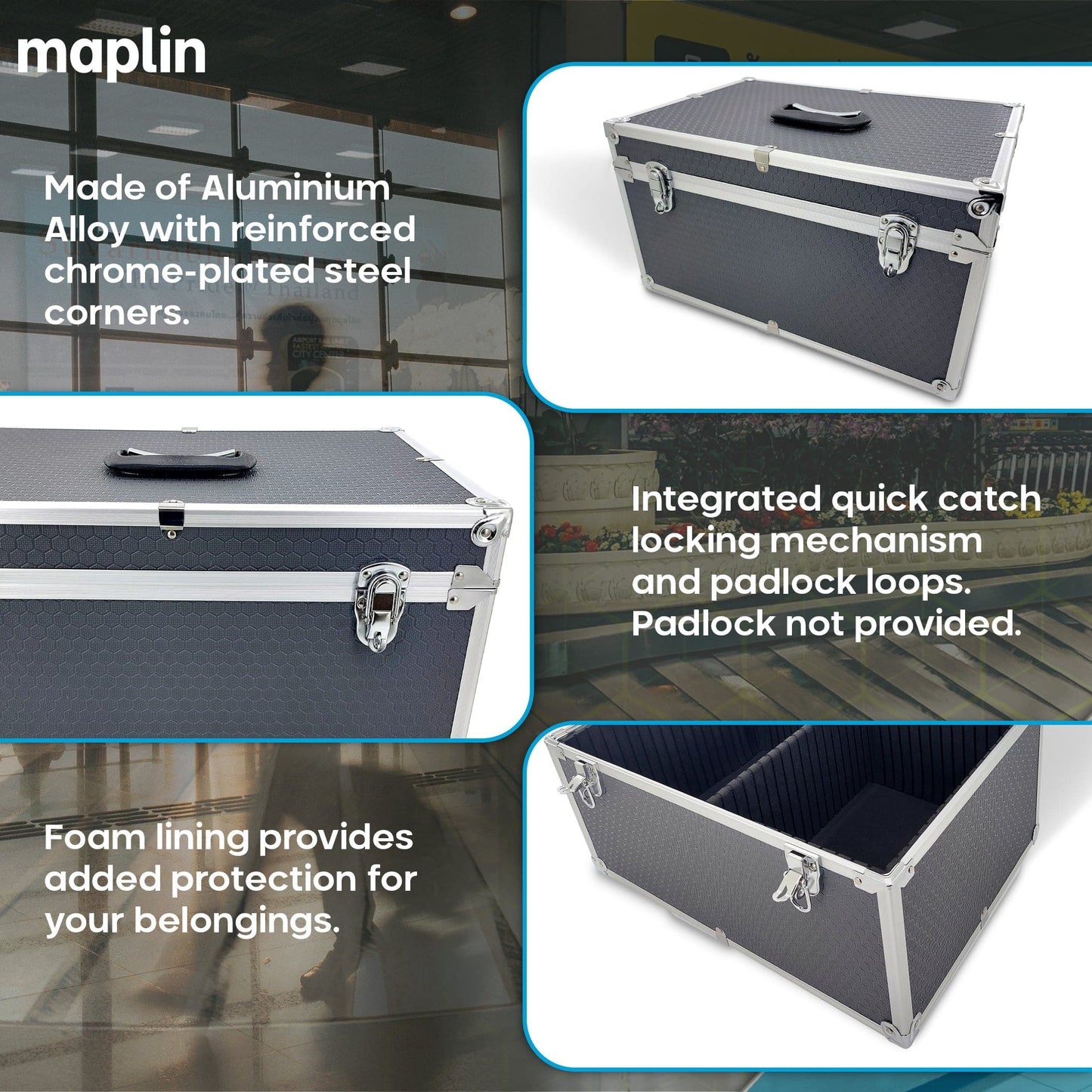 Maplin Plus Aluminium 240 x 450 x 310mm Flight Case with Internal Divider - Grey