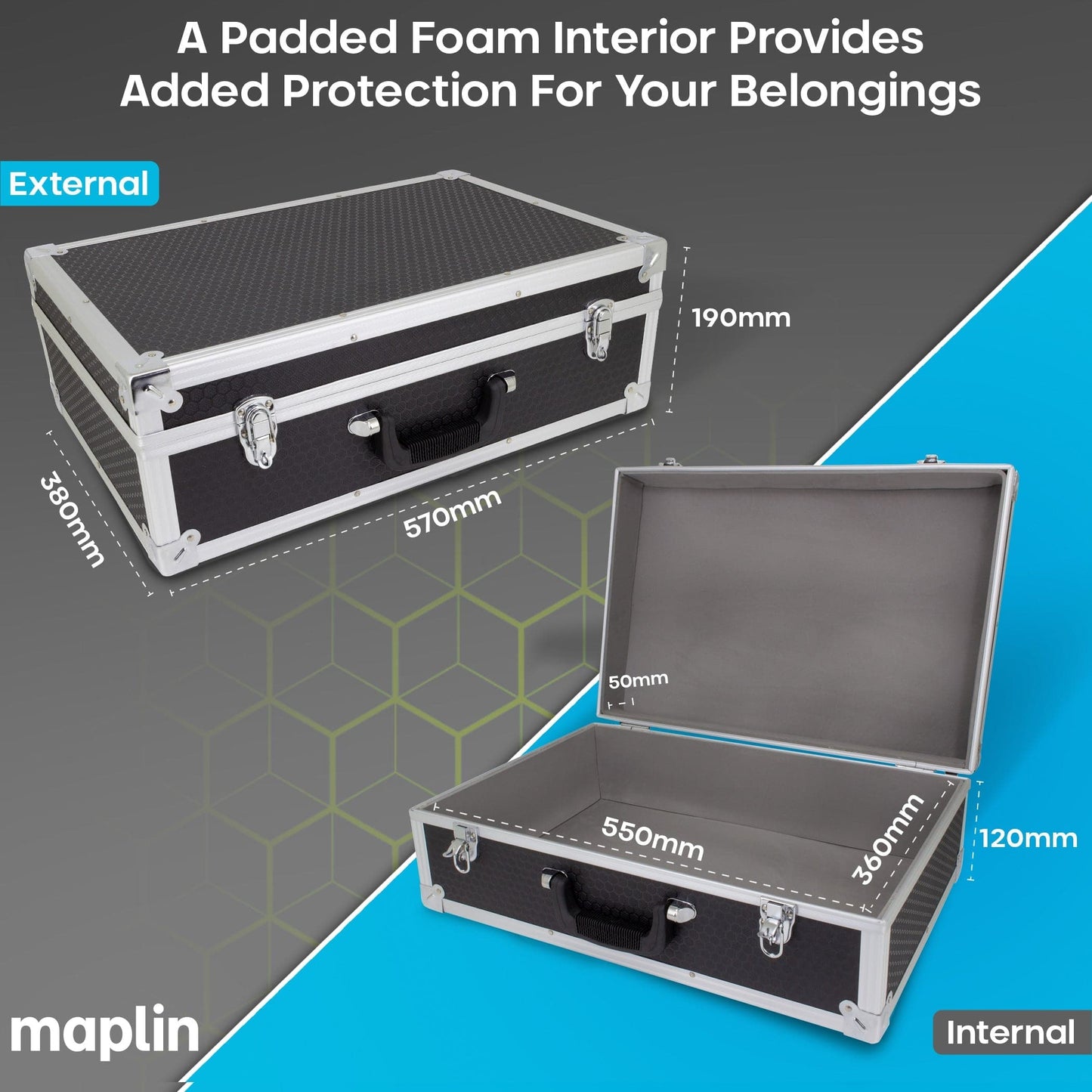 Maplin Plus Aluminium 190 x 570 x 380mm Flight Case - Black