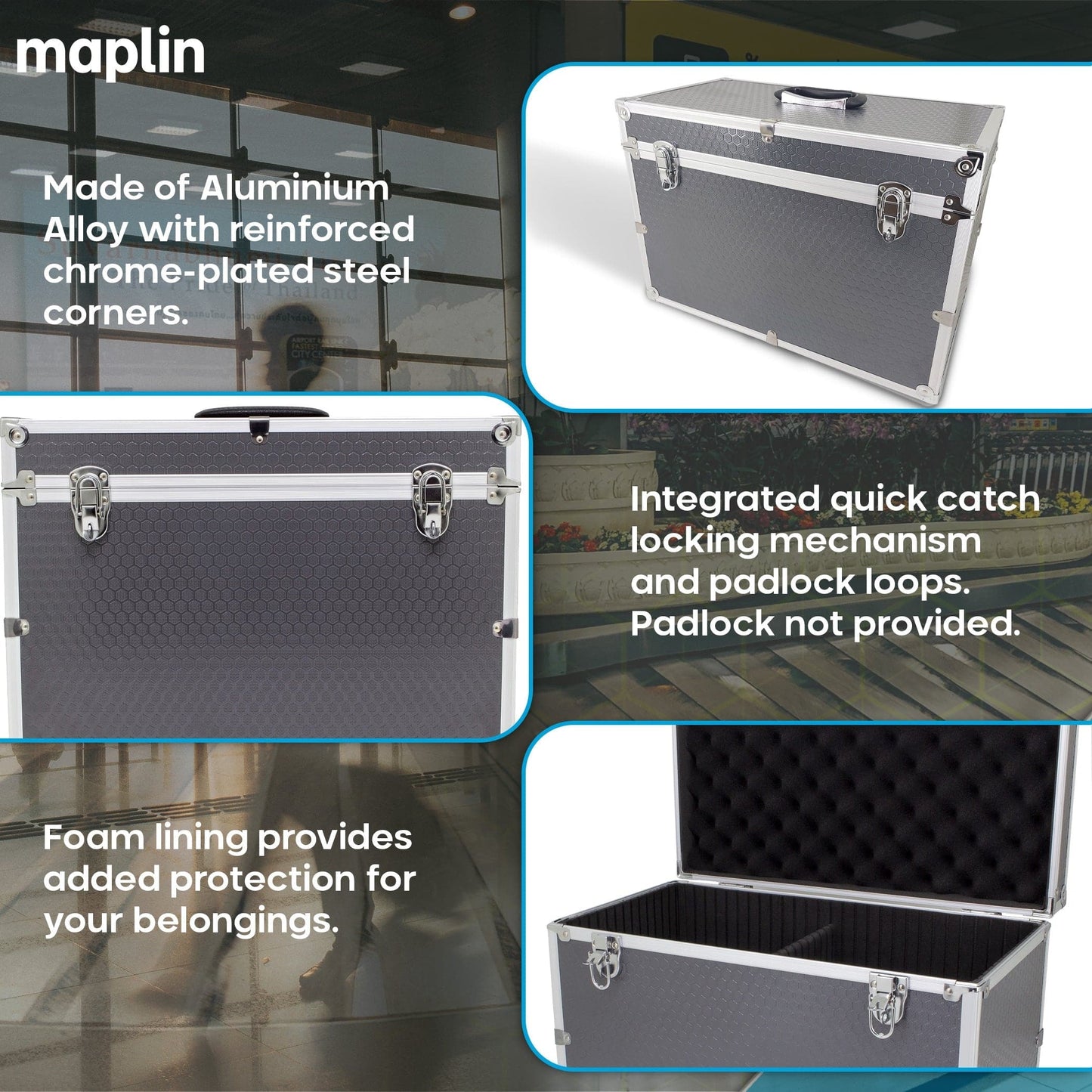 Maplin Plus Aluminium 190 x 570 x 380mm Flight Case - Black