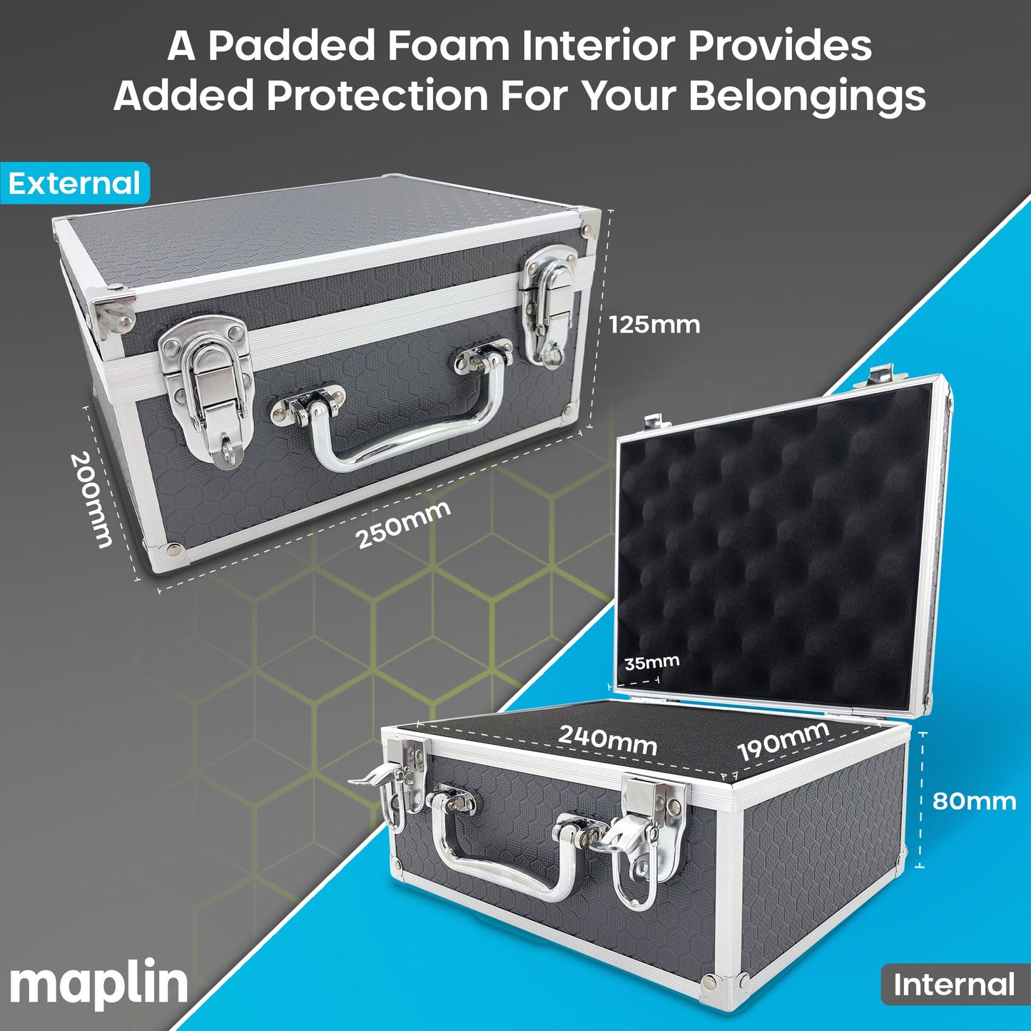 Maplin Plus Aluminium 125 x 250 x 200mm Flight Case - Grey - maplin.co.uk
