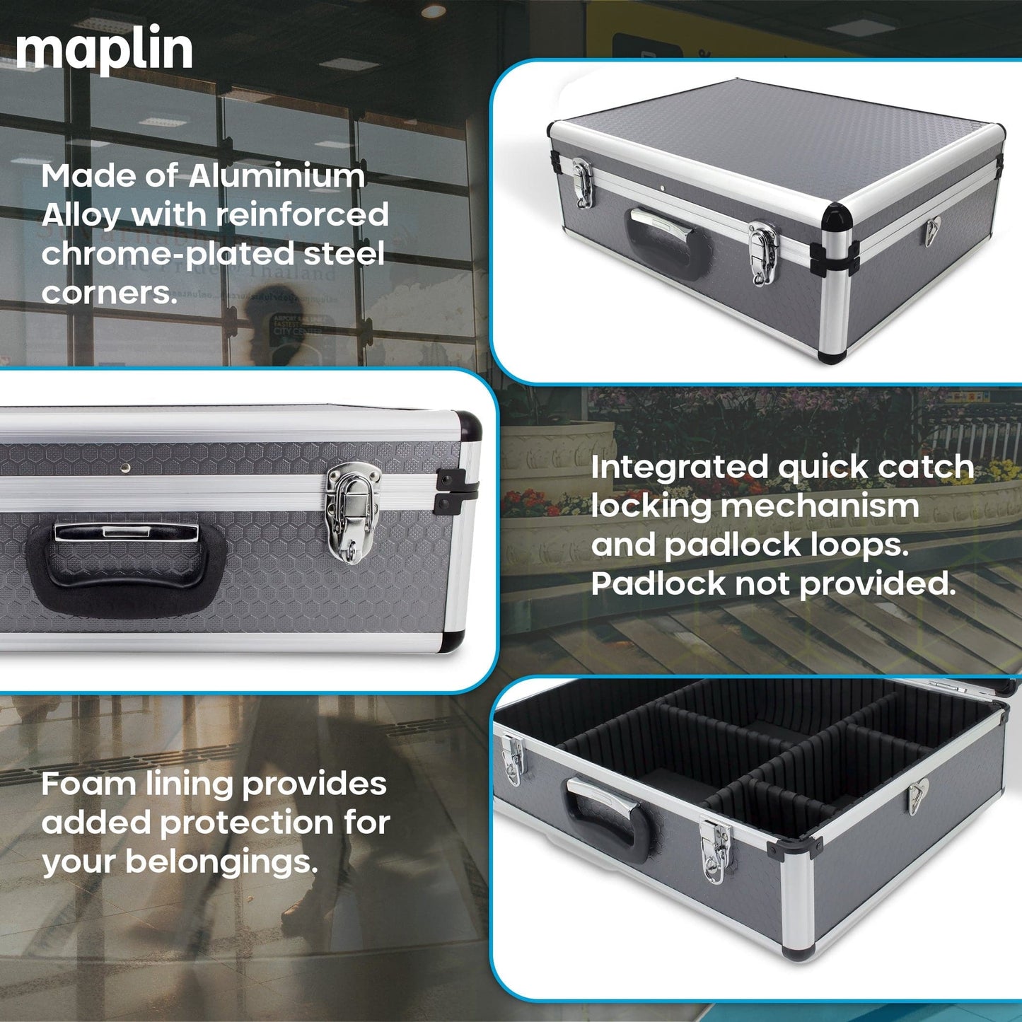 Maplin Plus Aluminium 160 x 460 x 360mm Tool Flight Case - Silver