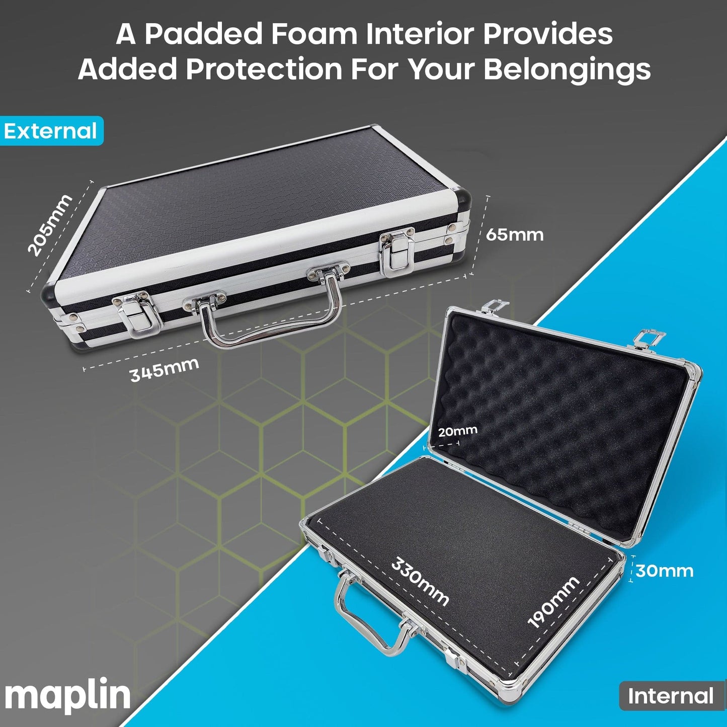 Maplin Plus Aluminium 65 x 345 x 205mm Travel Flight Case - Black