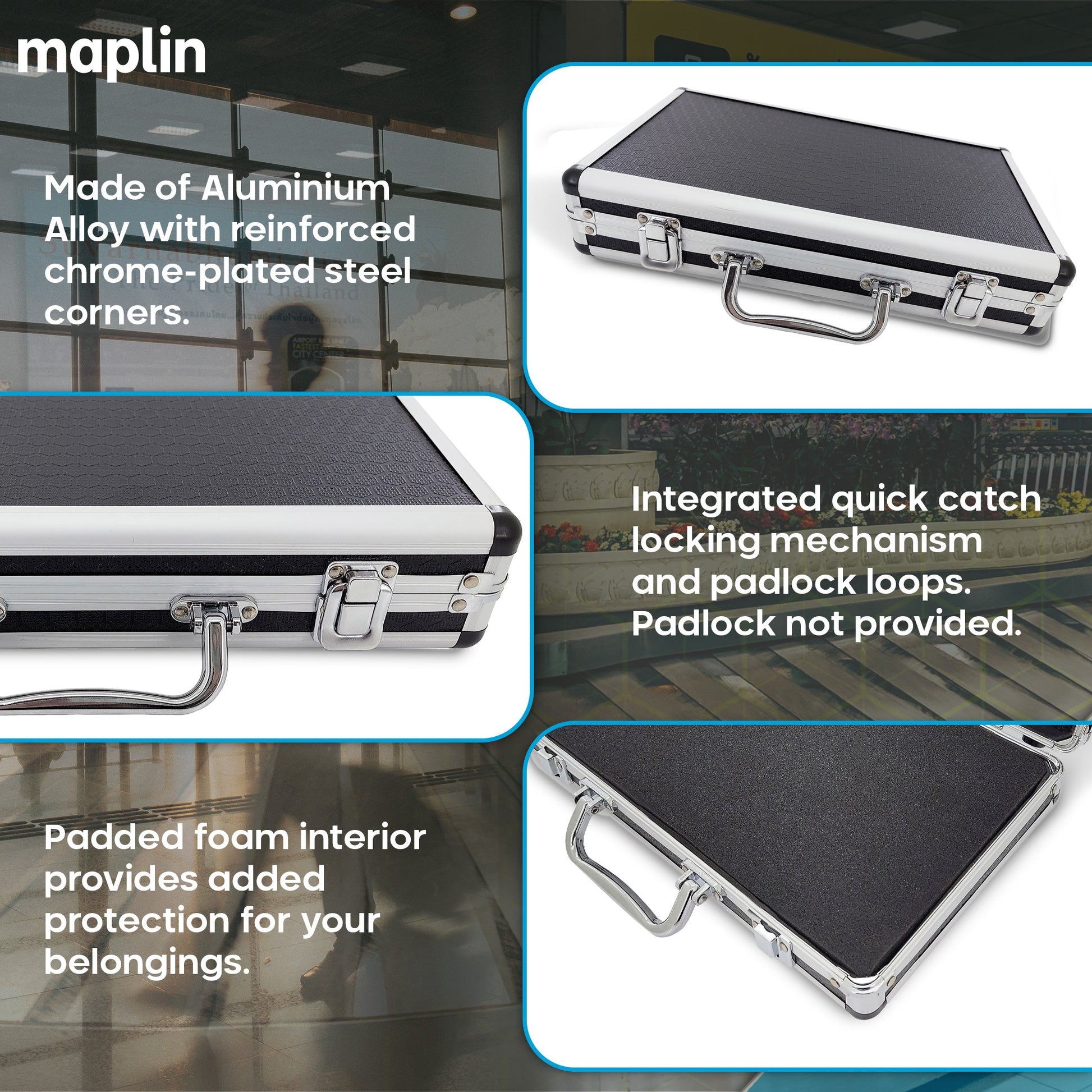 Maplin Plus Aluminium 65 x 345 x 205mm Travel Flight Case - Black - maplin.co.uk