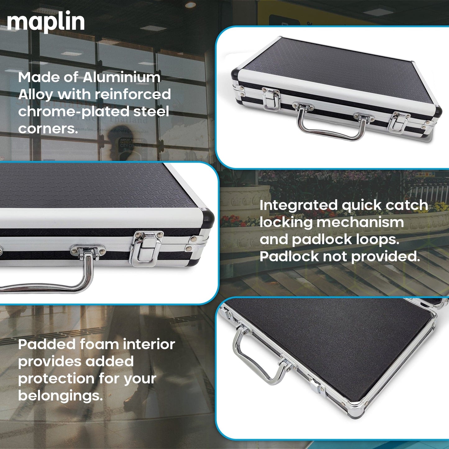Maplin Plus Aluminium 65 x 345 x 205mm Travel Flight Case - Black