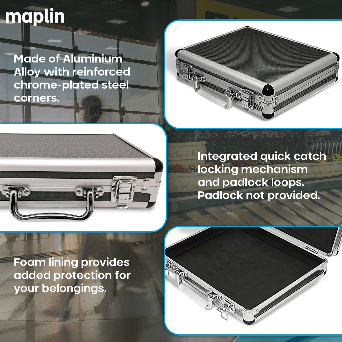 Maplin Plus Aluminium 65 x 280 x 225mm Flight Case - Grey - maplin.co.uk