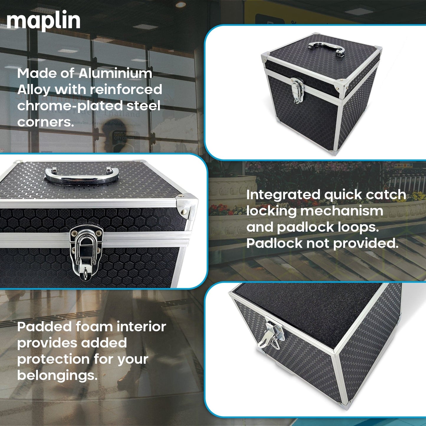 Maplin Plus Aluminium 210 x 200 x 200mm Flight Case - Black