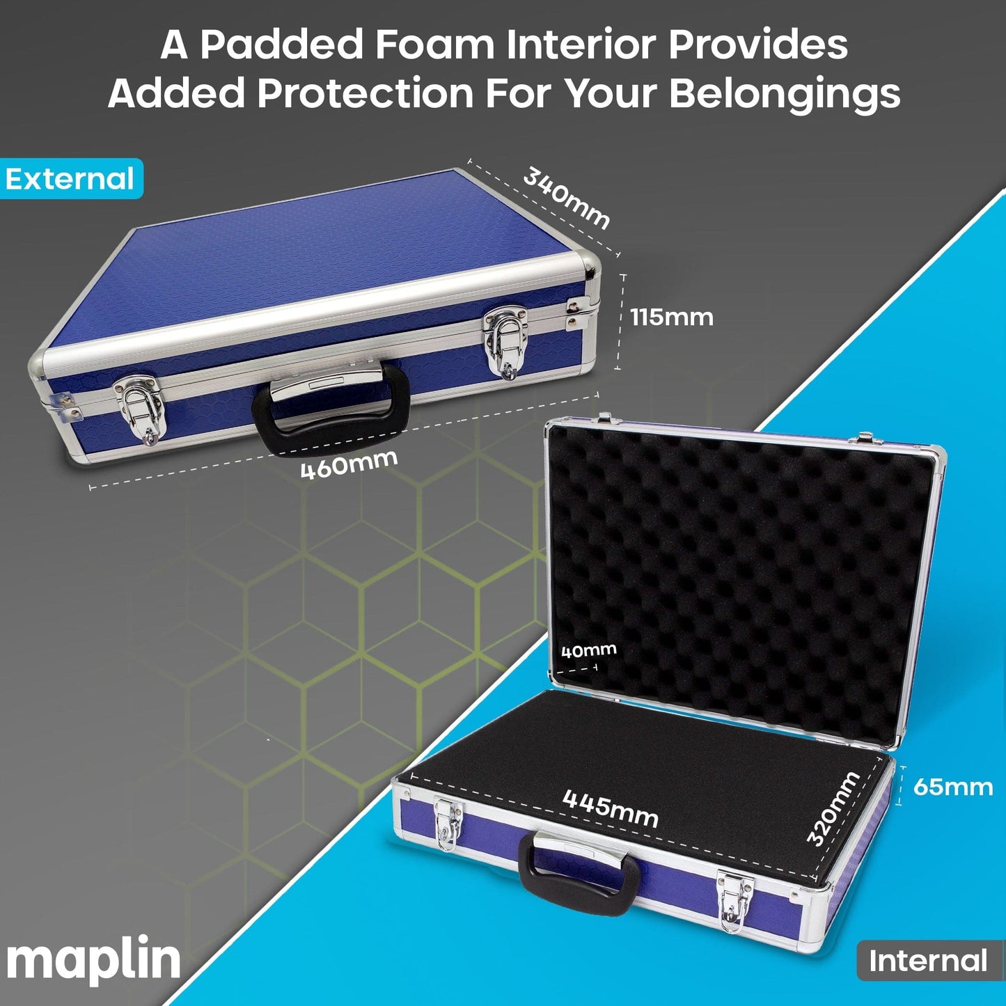 Maplin Plus 115 x 460 x 340mm Flight Case - Blue & Silver