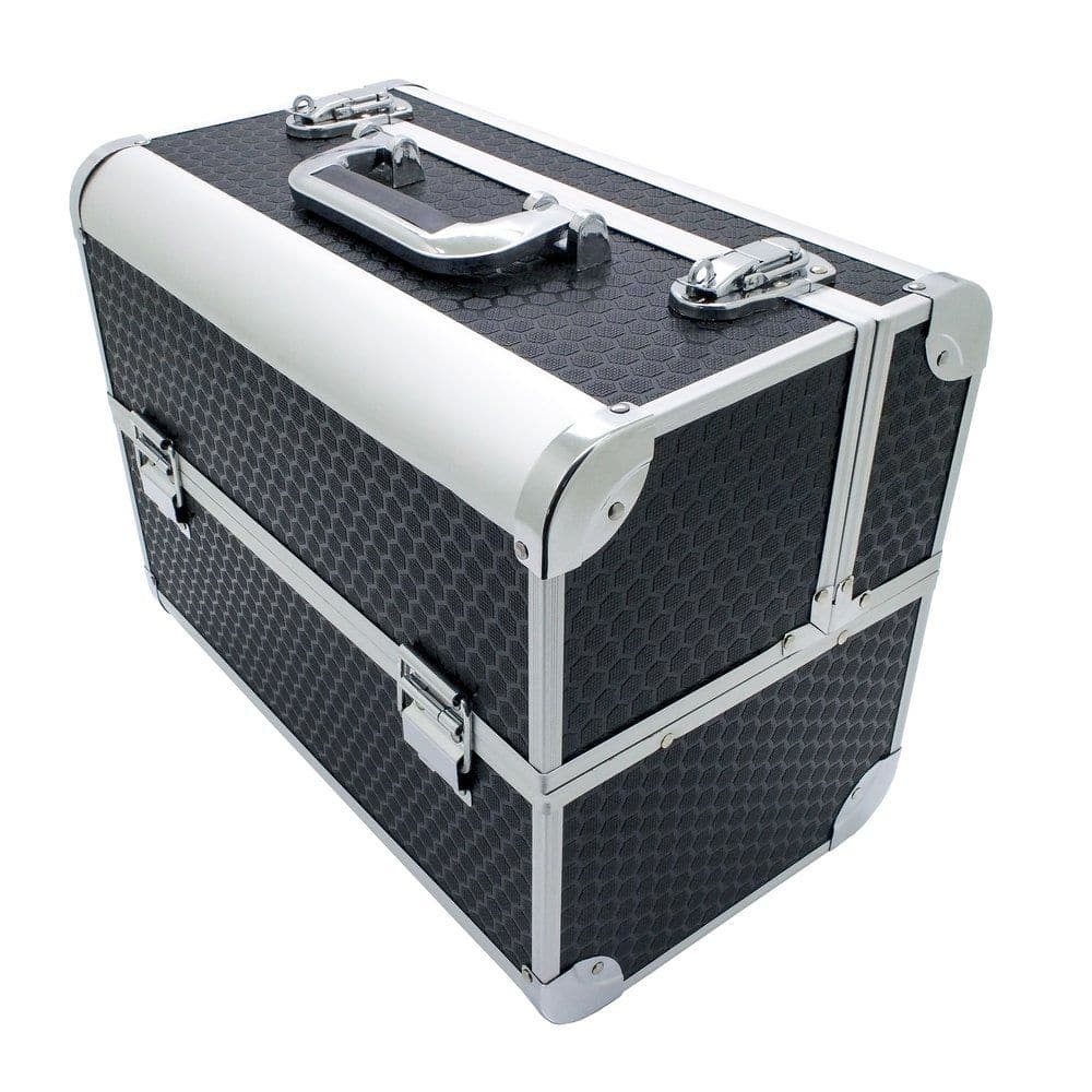 Maplin Plus Aluminium 215 x 360 x 270mm Toolbox, Fishing Tackle/Bait Flight Case with Fold Out Trays - Black