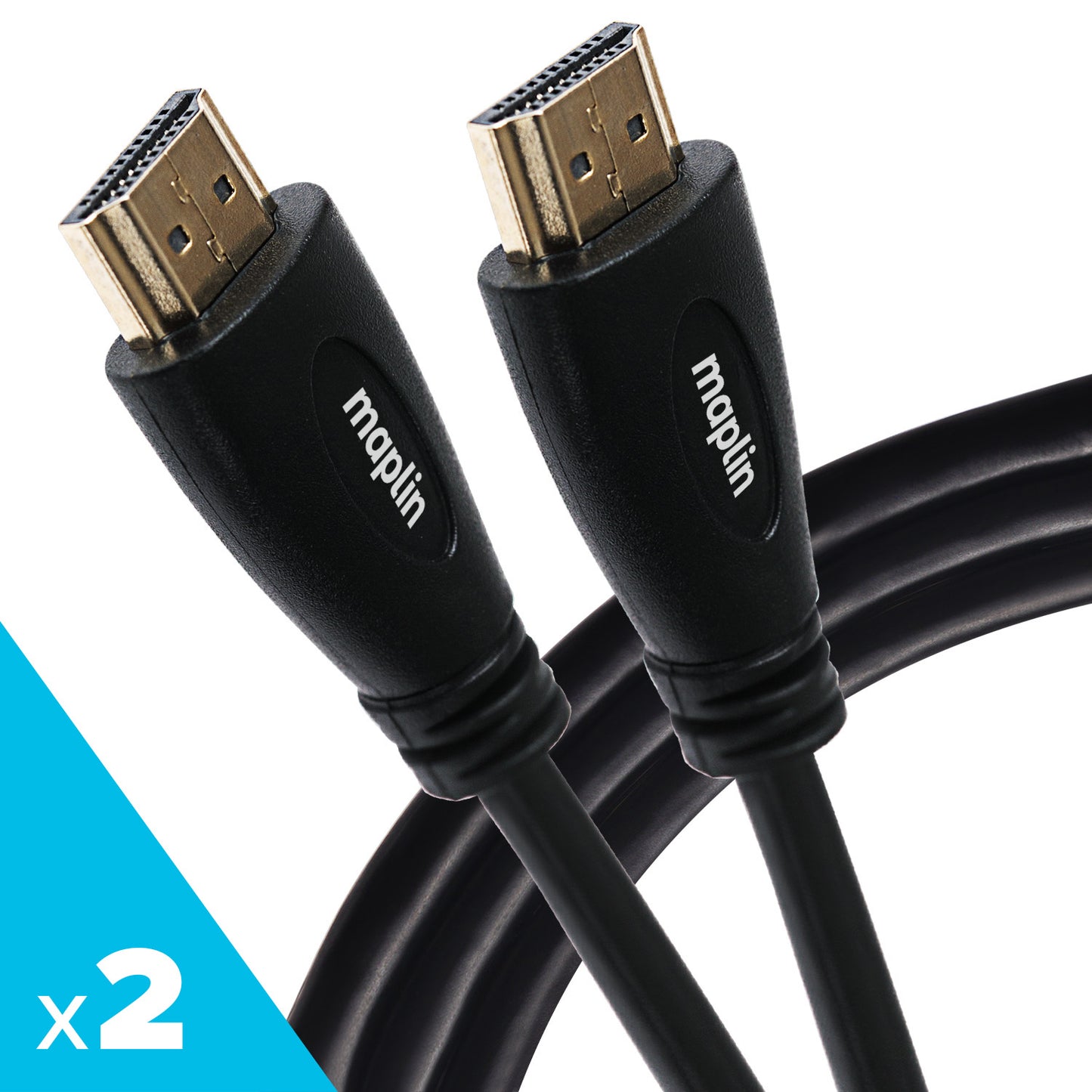 Maplin Thin HDMI to HDMI 4K Ultra HD Cable with Ethernet & Gold Connectors - Black, 3m (Pack of 2)