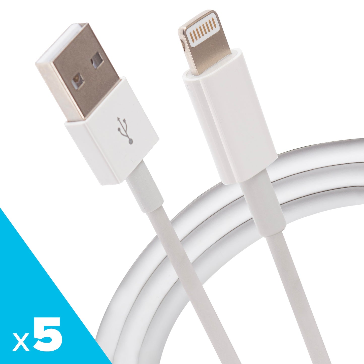 Maplin Lightning Connector to USB-A Charging Cable - White, 1m (Pack of 5)