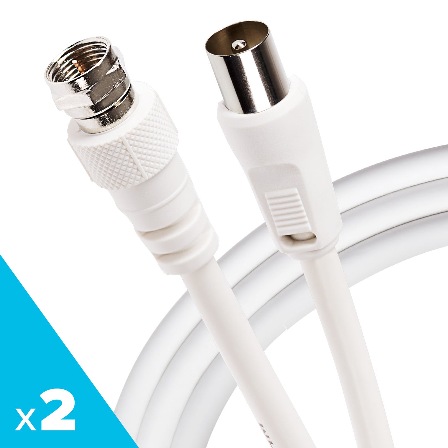 Maplin Satellite to TV Aerial Cable Coaxial F Type Male to RF Male - White, 1m (Pack of 2)