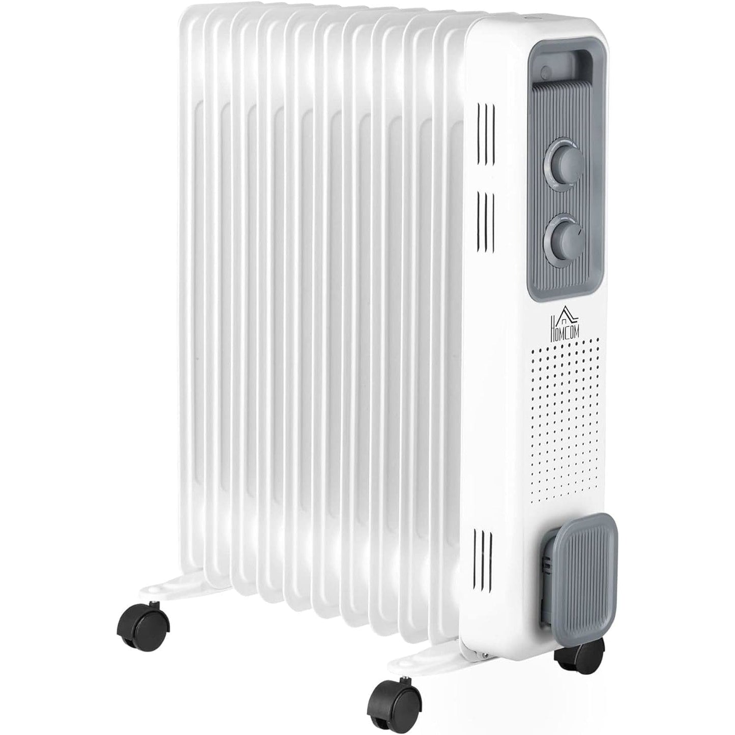 Maplin 11 Fin Portable Oil Filled Radiator with Wheels & 3 Heat Settings - White - maplin.co.uk