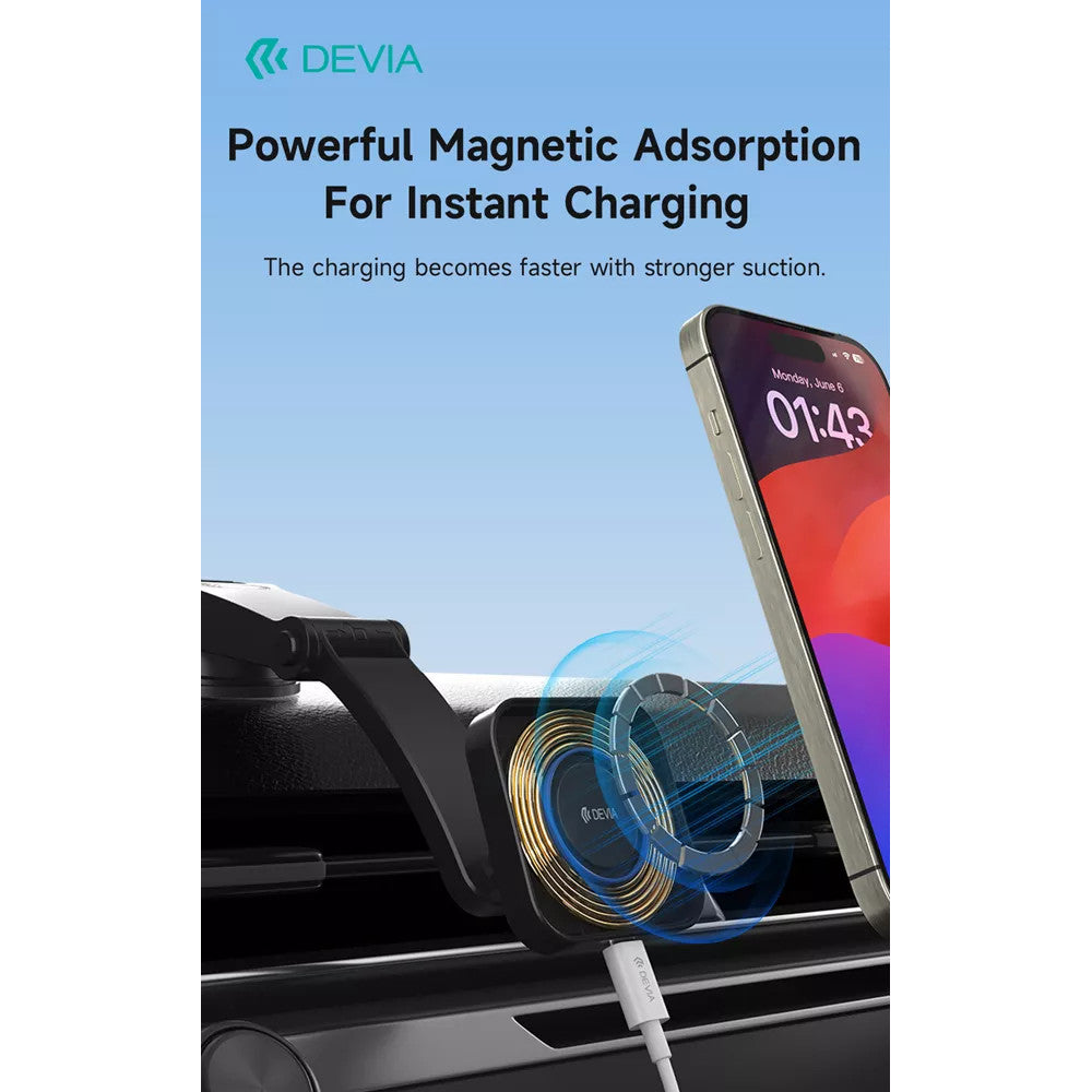 Devia 15W Wireless Charging MagSafe Universal Car Holder - Black
