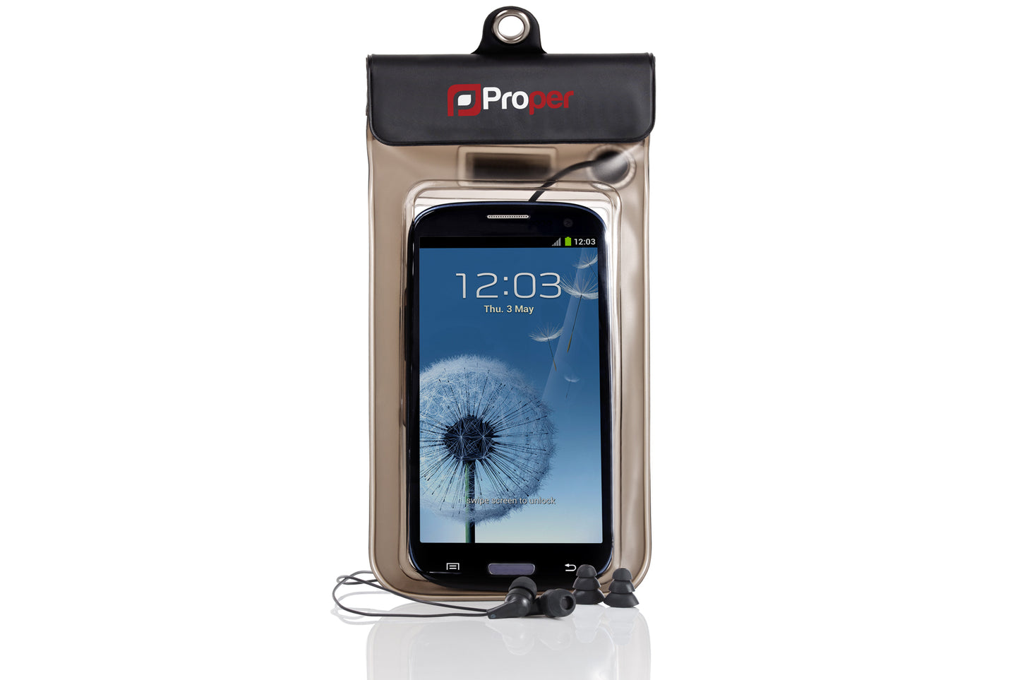 ProperAV Waterproof Case with Waterproof Earphones for Smartphones Single