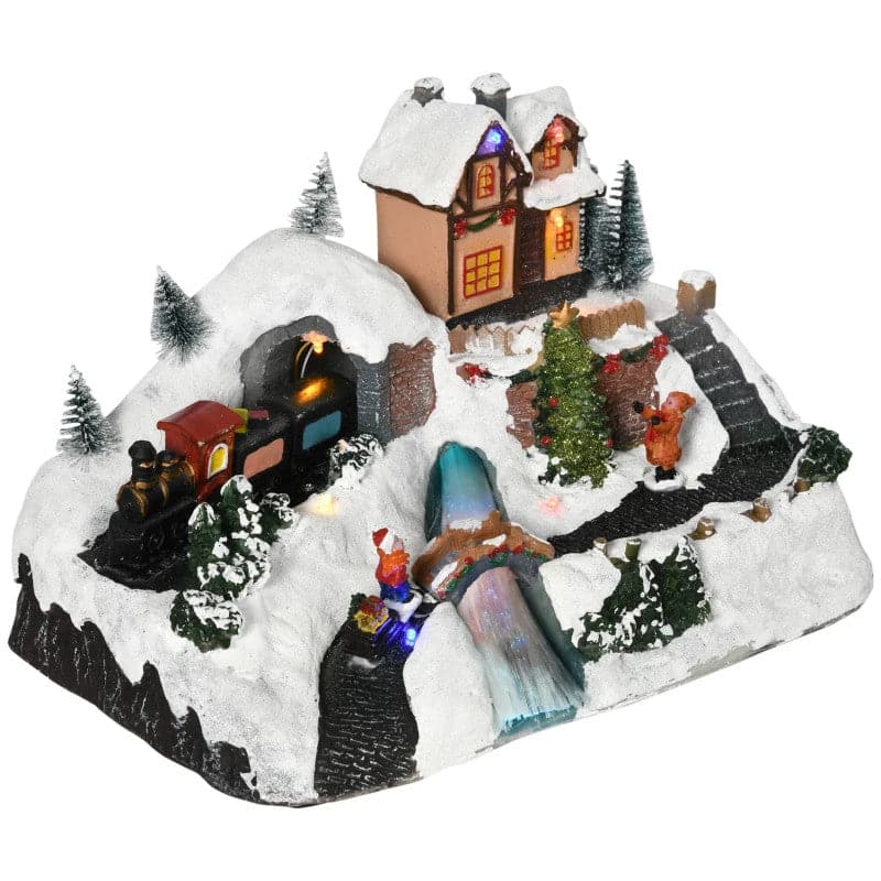 HOMCOM Tabletop Battery-Operated Animated Christmas Village Scene with Music, Lights & Moving Train - maplin.co.uk