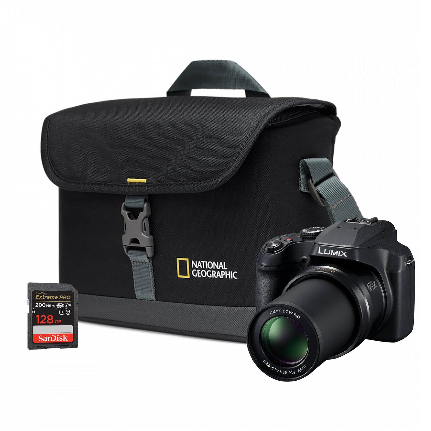 Panasonic DMC-FZ82D 18MP Bridge Camera - Black Camera + Sandisk 128GB SD Card + System Bag
