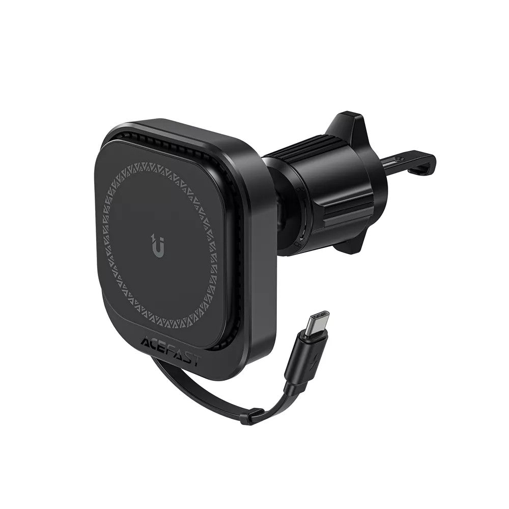 Acefast Universal MagSafe Magnetic Car Air Vent Holder & USB-C Retractable Cable - Black