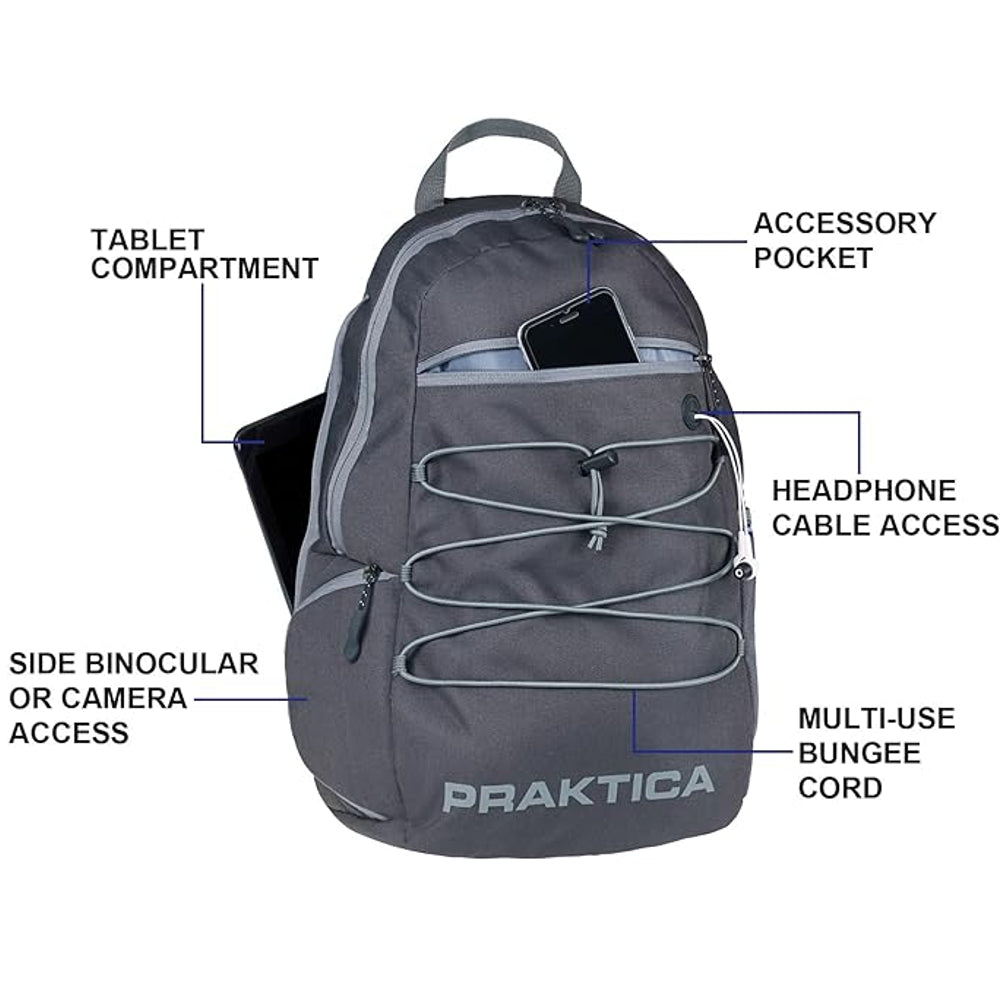 PRAKTICA All Weather Day 12L Backpack with Rain Cover & Binocular Pocket - Grey - maplin.co.uk