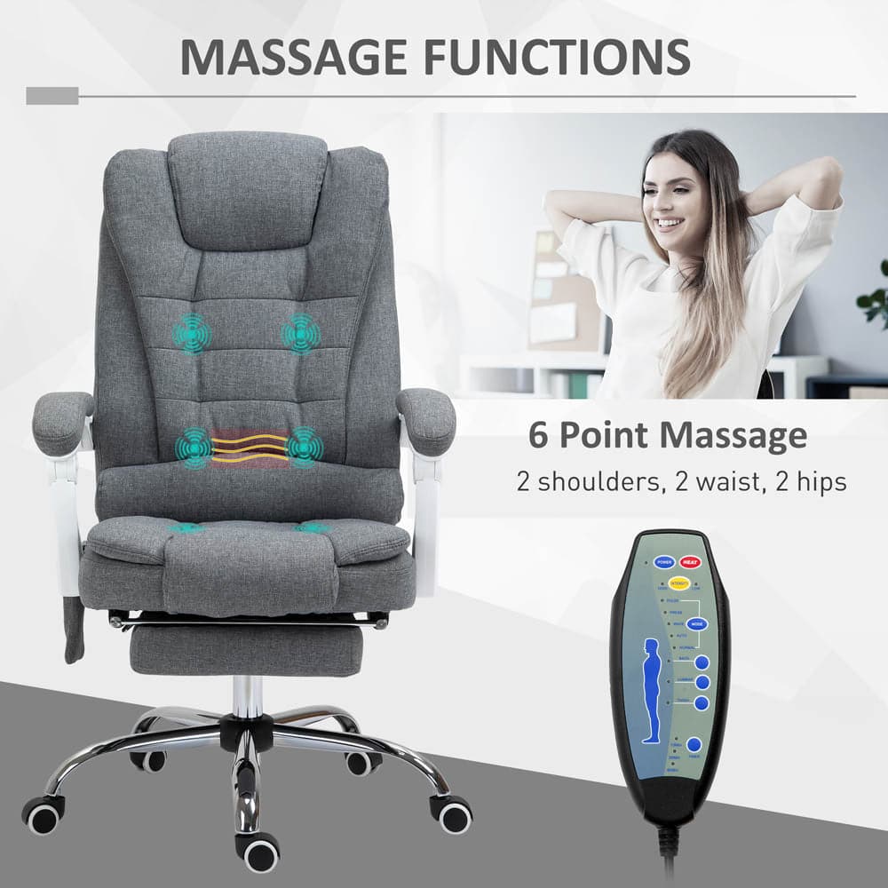 ProperAV Extra Ergonomic Adjustable Reclining Executive Office Chair with Heated 6 Point Vibration Massage Function & Footrest - Grey