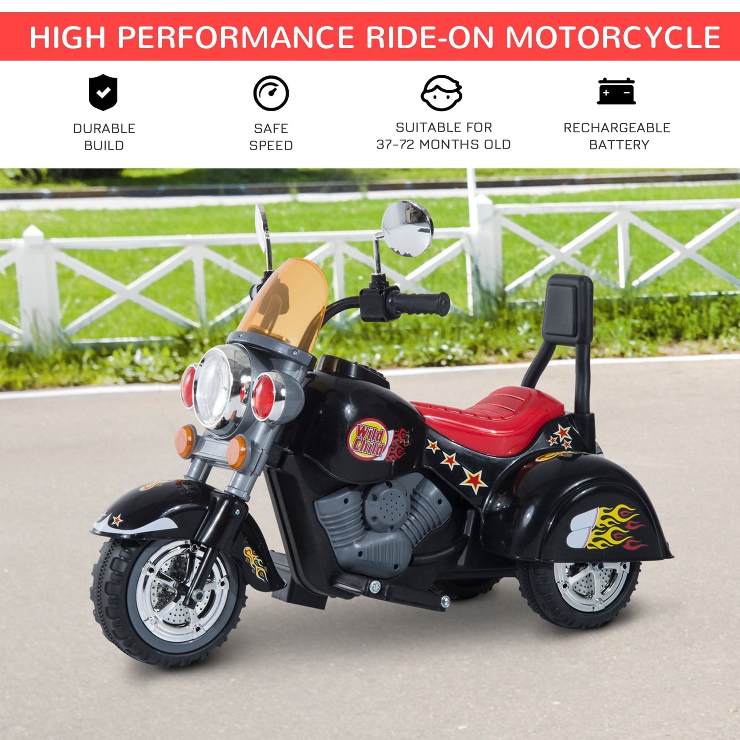 HOMCOM Kids Electric 6V Battery Operated Ride On Toy Motorbike Scooter Trike - Black - maplin.co.uk