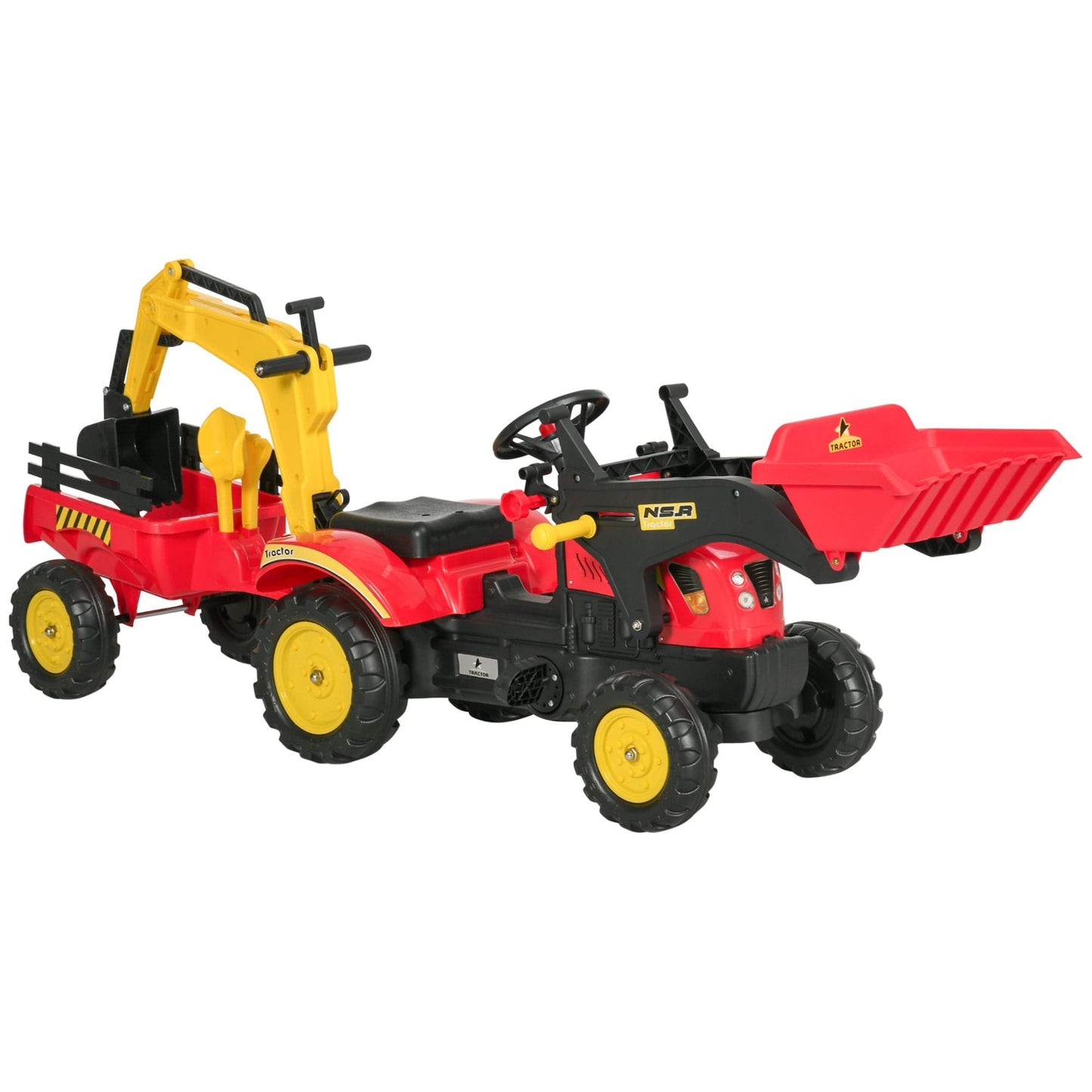 HOMCOM Kids Pedal Go Kart Ride On Toy Excavator Tractor with Moving Bucket & Removable Digger for 3 - 6 Years - maplin.co.uk