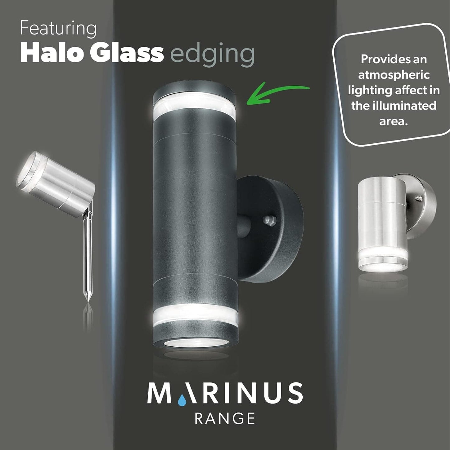 4lite Marinus GU10 Bi-Directional Outdoor Wall Light without PIR - Stainless Steel