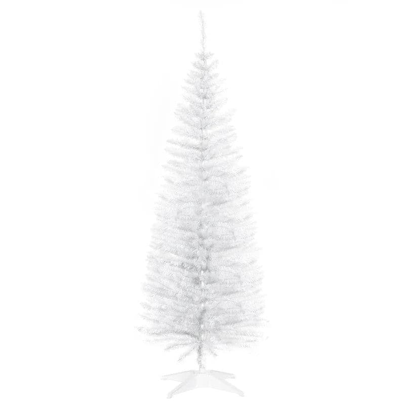 HOMCOM 5ft Artificial Pine Pencil Slim Tall Christmas Tree with Stand - White - maplin.co.uk