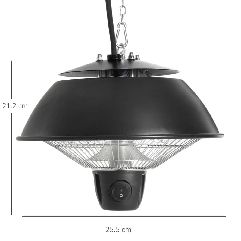 Maplin Plus Aluminium 600W Hanging Electric Patio Heater & Light with Adjustable Hook Chain - Black