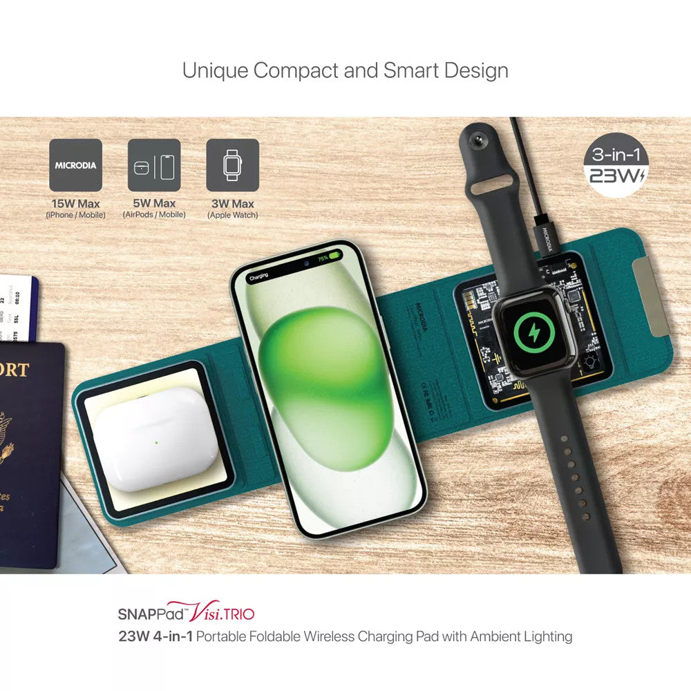 Microdia SNAPPad Visi-TRIO 23W 4-in-1 Foldable Wireless Charging Pad
