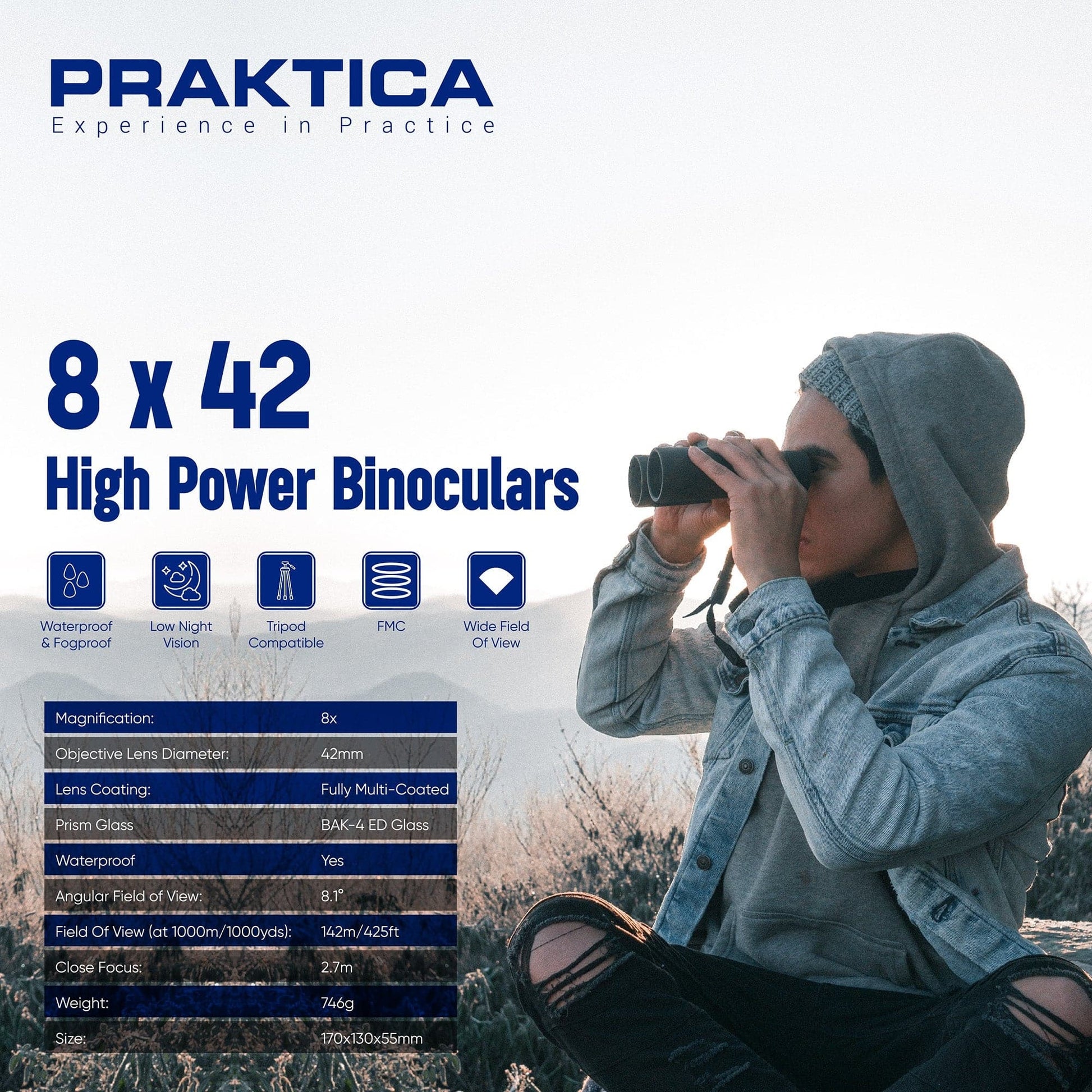 PRAKTICA Ambassador ED 8x42mm Binoculars - Green