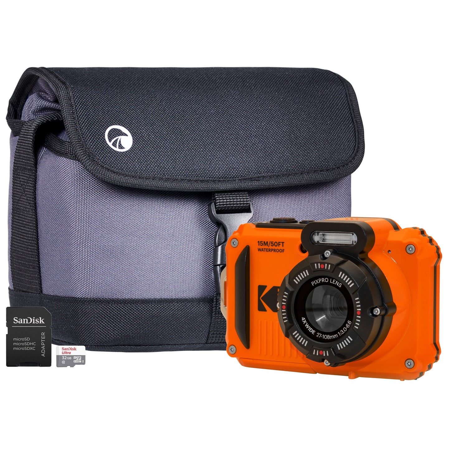 Kodak PIXPRO WPZ2 16MP 4x Zoom Tough Compact Camera Camera + Sandisk 32GB MicroSD Card + System Bag
