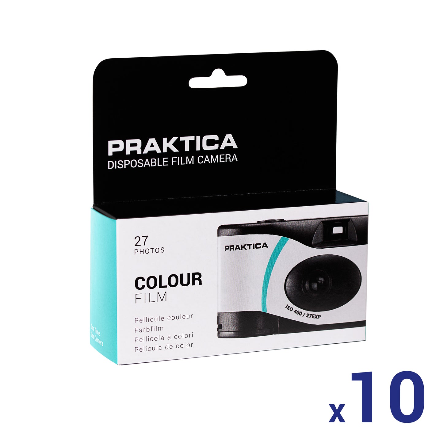 Praktica Single Use Disposable Colour Film Camera with Flash - Blue Pack of 10