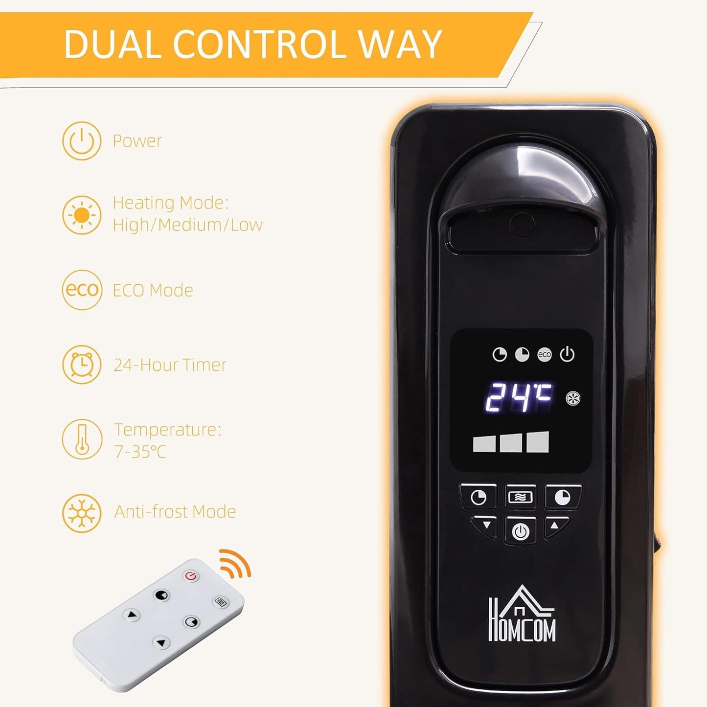 Maplin 2180W Digital 9 Fin Portable Electric Oil Filled Radiator with LED Display, Timer, 3 Heat Settings, Safety Cut-Off & Remote Control - maplin.co.uk