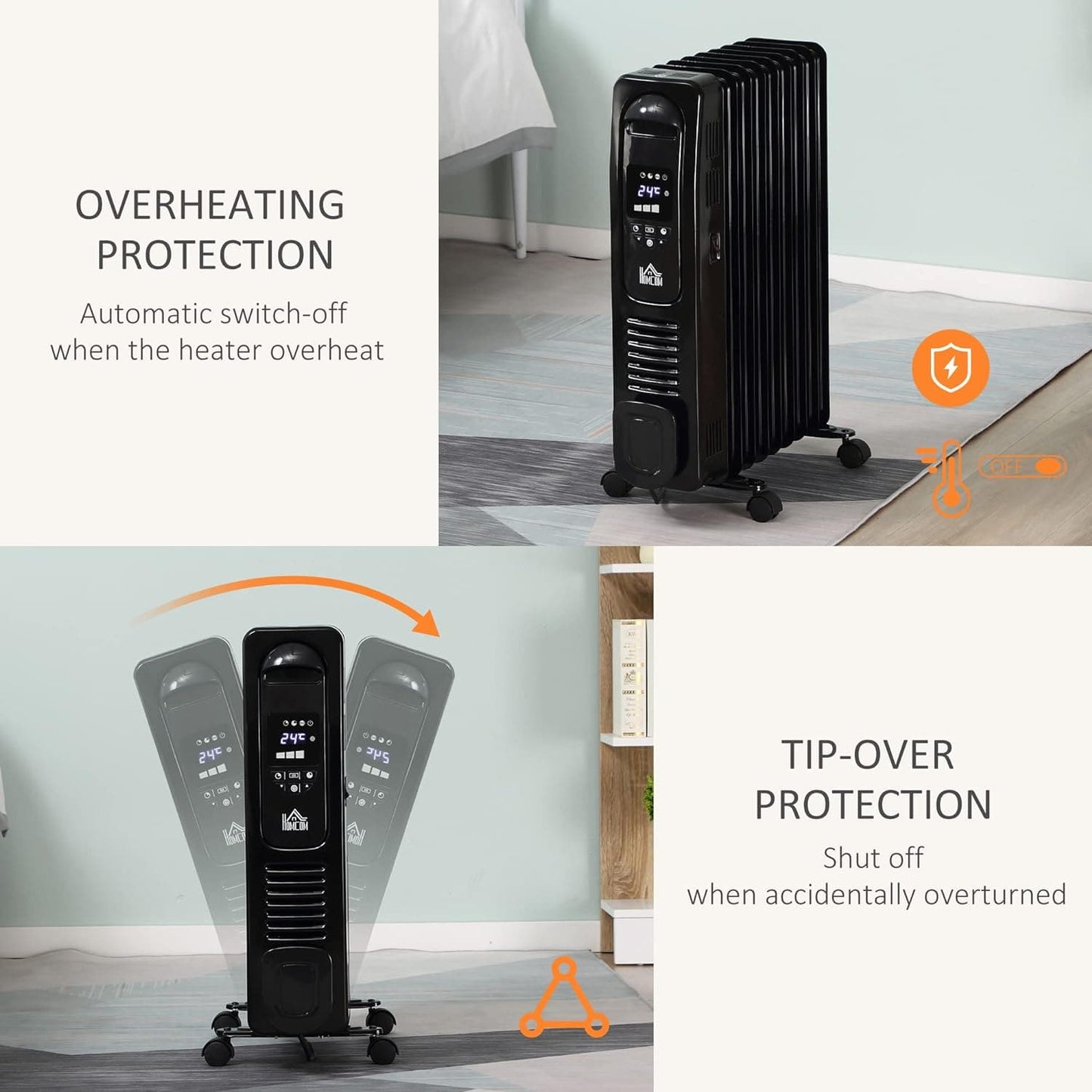 Maplin 2180W Digital 9 Fin Portable Electric Oil Filled Radiator with LED Display, Timer, 3 Heat Settings, Safety Cut-Off & Remote Control - maplin.co.uk