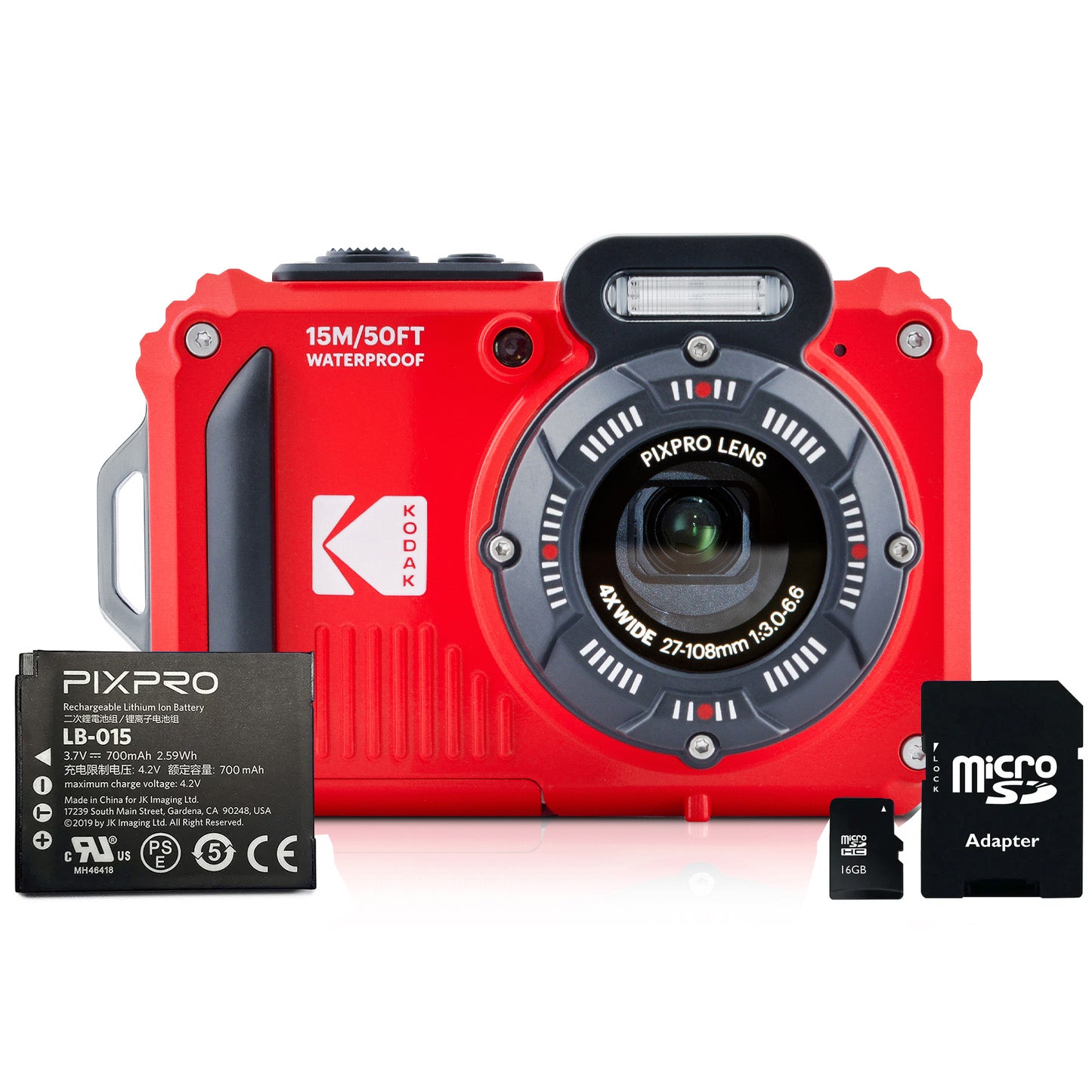 Kodak PIXPRO WPZ2 16MP 4x Zoom Tough Compact Camera Camera + 16GB MicroSD Card + Additional Li-Ion Battery