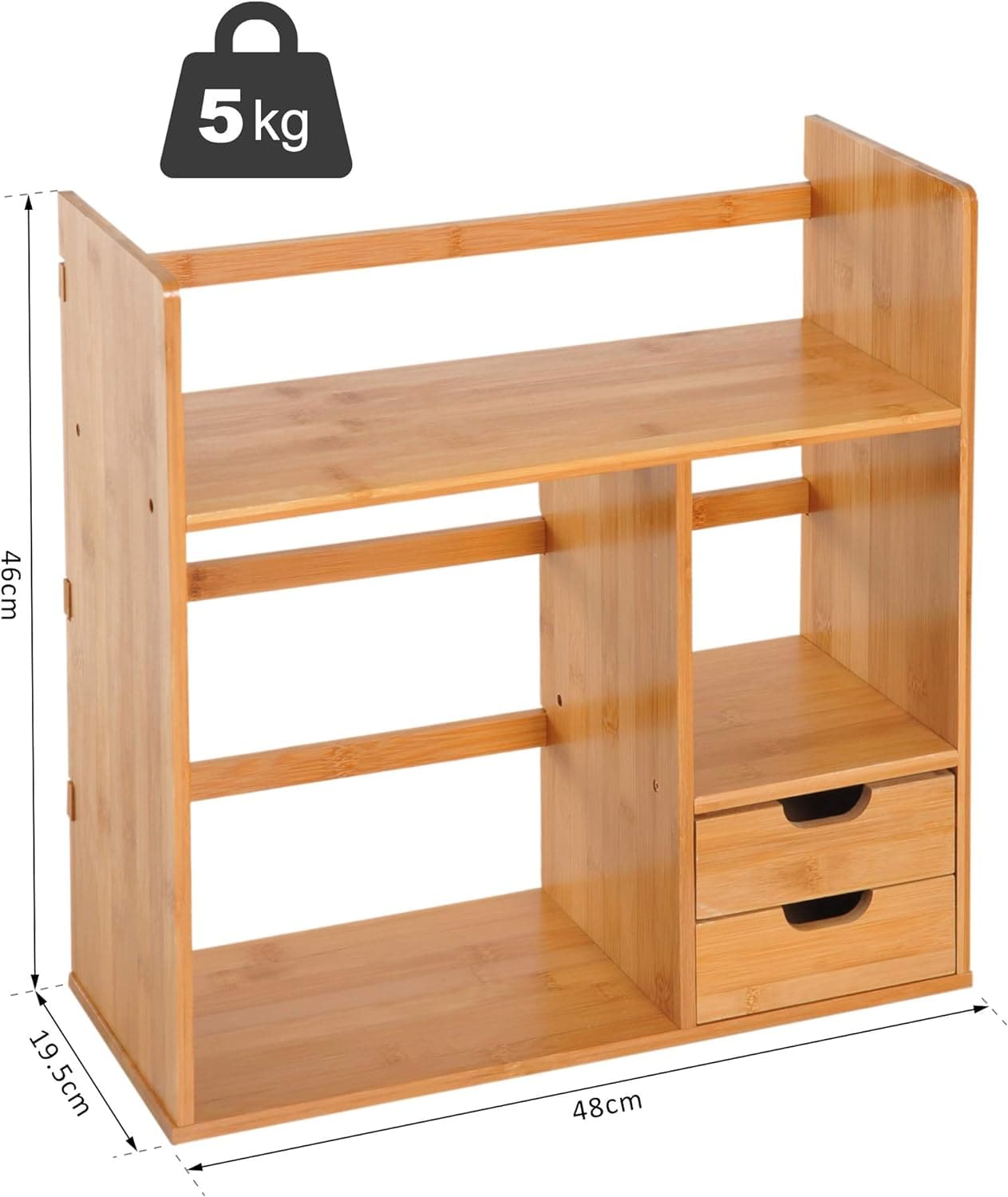 ProperAV Extra Desktop Stationery Desk Organiser with 2 Drawers - Bamboo