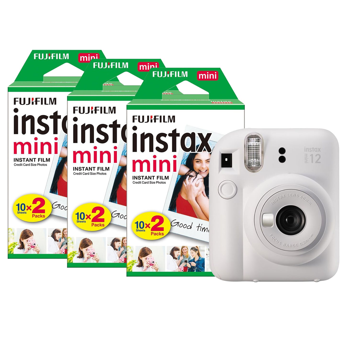 Fujifilm Instax Mini 12 Instant Camera - Clay White Camera + 60 Shot Pack