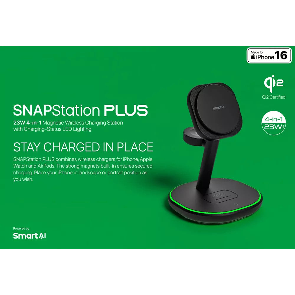 Microdia SNAPStation Plus 23W 4-in-1 MagSafe Magnetic Wireless Charging Station - Black