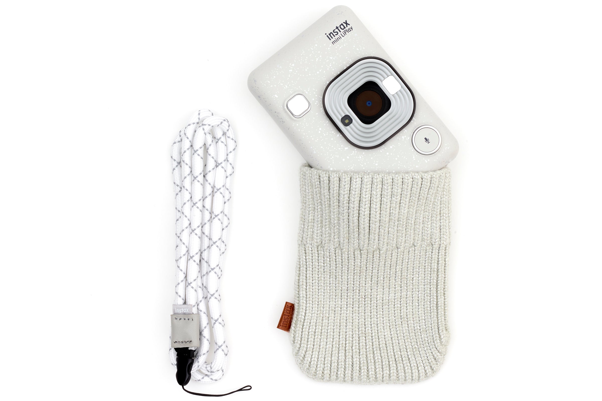 Fujifilm Instax Mini Liplay Accessory Kit with Neck Strap & Knitted Pouch - Stone White - maplin.co.uk