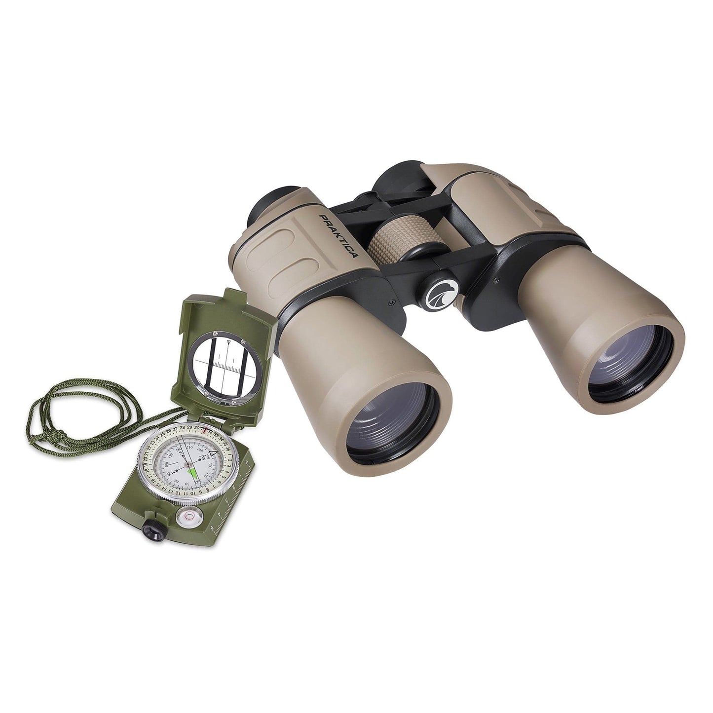 PRAKTICA Falcon 12x50mm Porro Prism Field Binoculars - Sand Binoculars + Compass