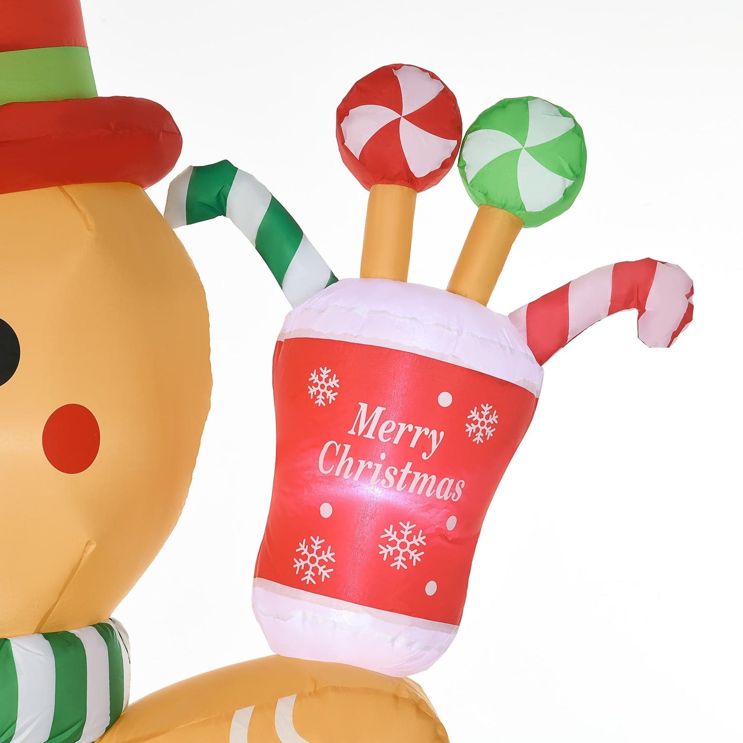 HOMCOM 7.5ft Christmas Inflatable Gingerbread Man with Candy Cane and LED Lights - maplin.co.uk