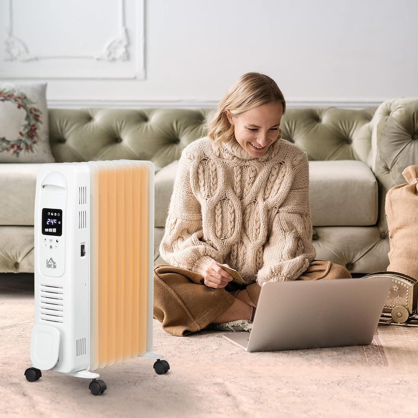 Maplin 2180W Digital 9 Fin Portable Electric Oil Filled Radiator with LED Display, Timer, 3 Heat Settings, Safety Cut-Off & Remote Control - maplin.co.uk