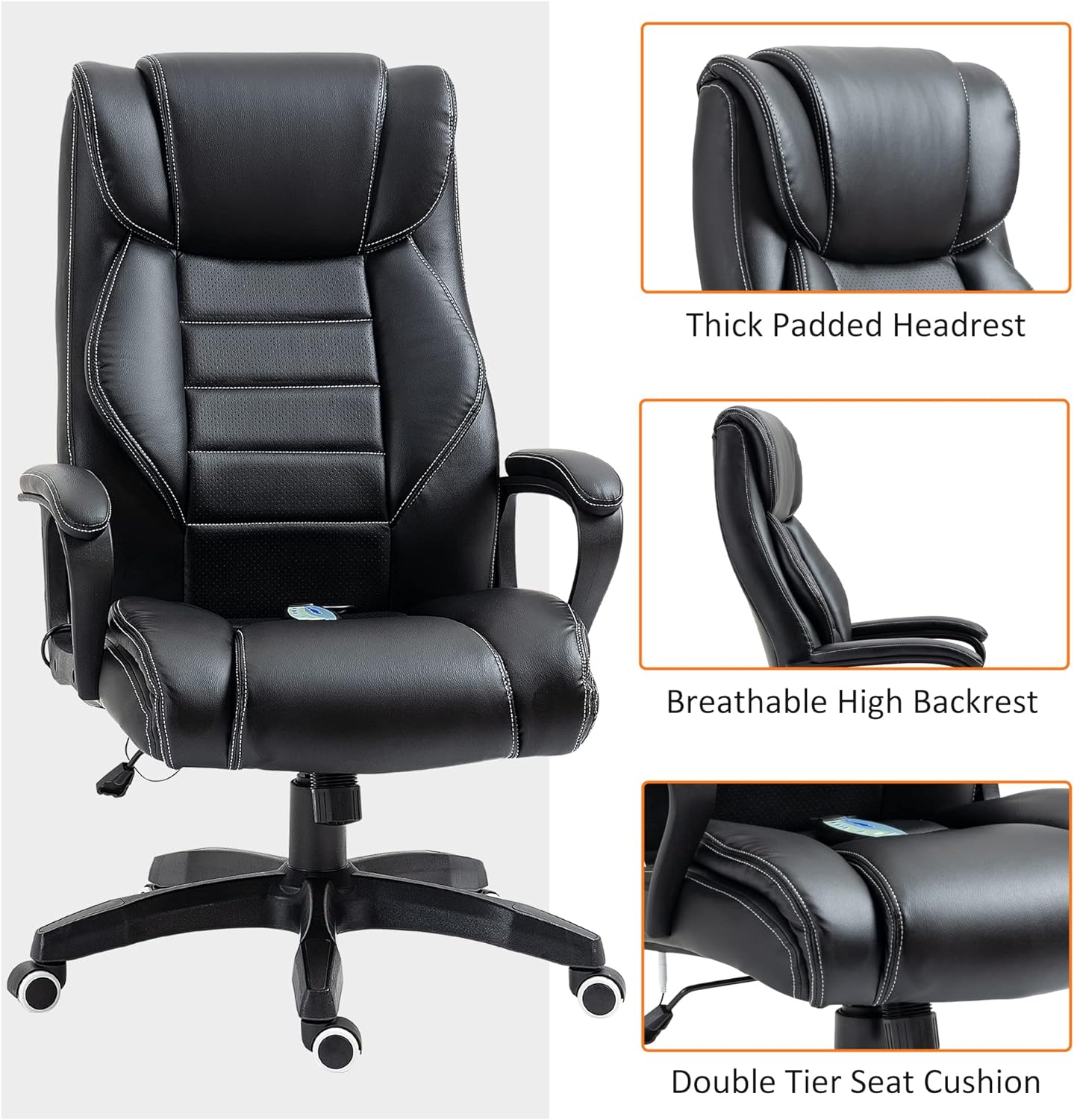 ProperAV Extra Ergonomic High Back Tilting Executive Office Chair with 6-Point Vibration Massage Function - maplin.co.uk