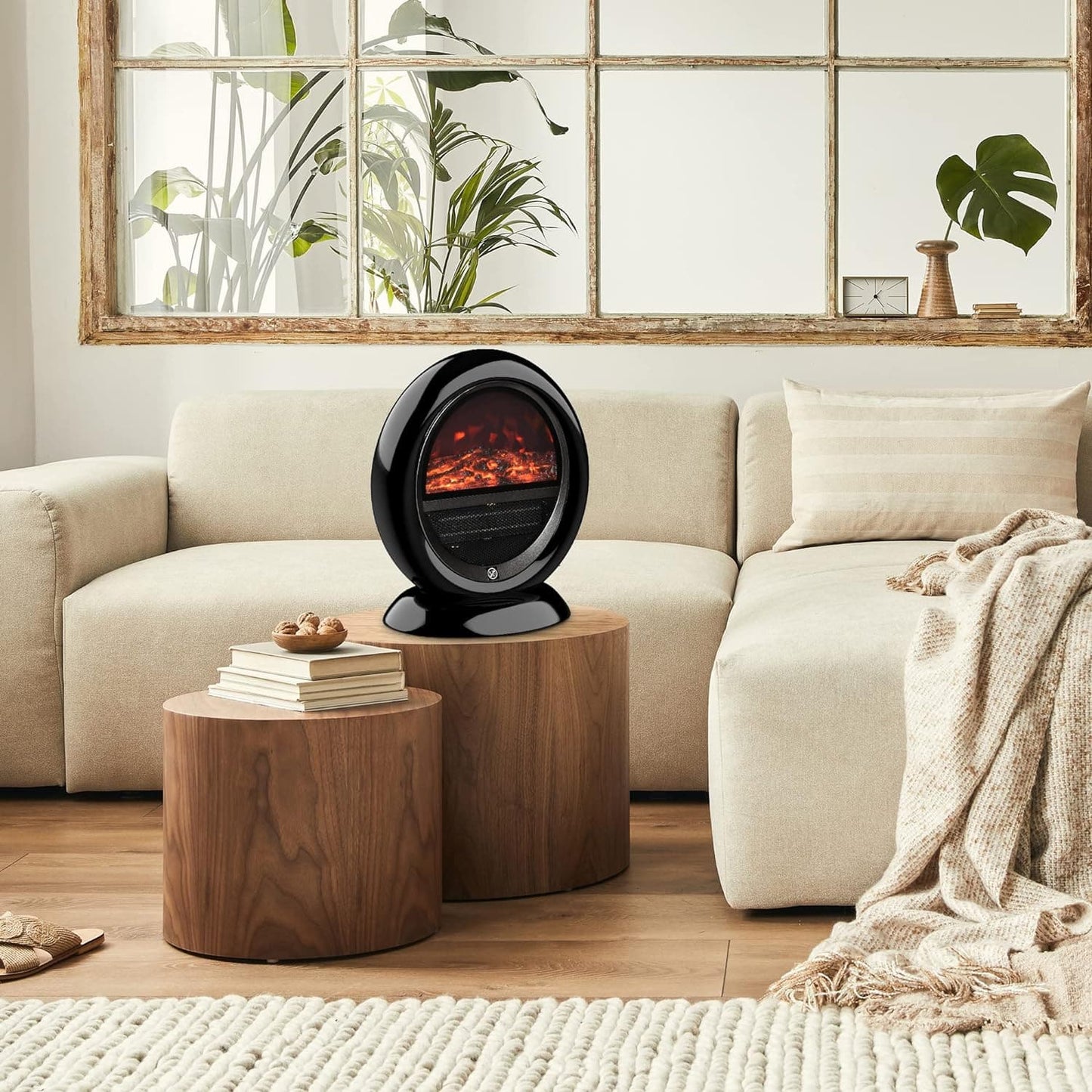 Maplin 1500W Freestanding Electric Fireplace Heater with Flame Effect & Rotatable Head - maplin.co.uk