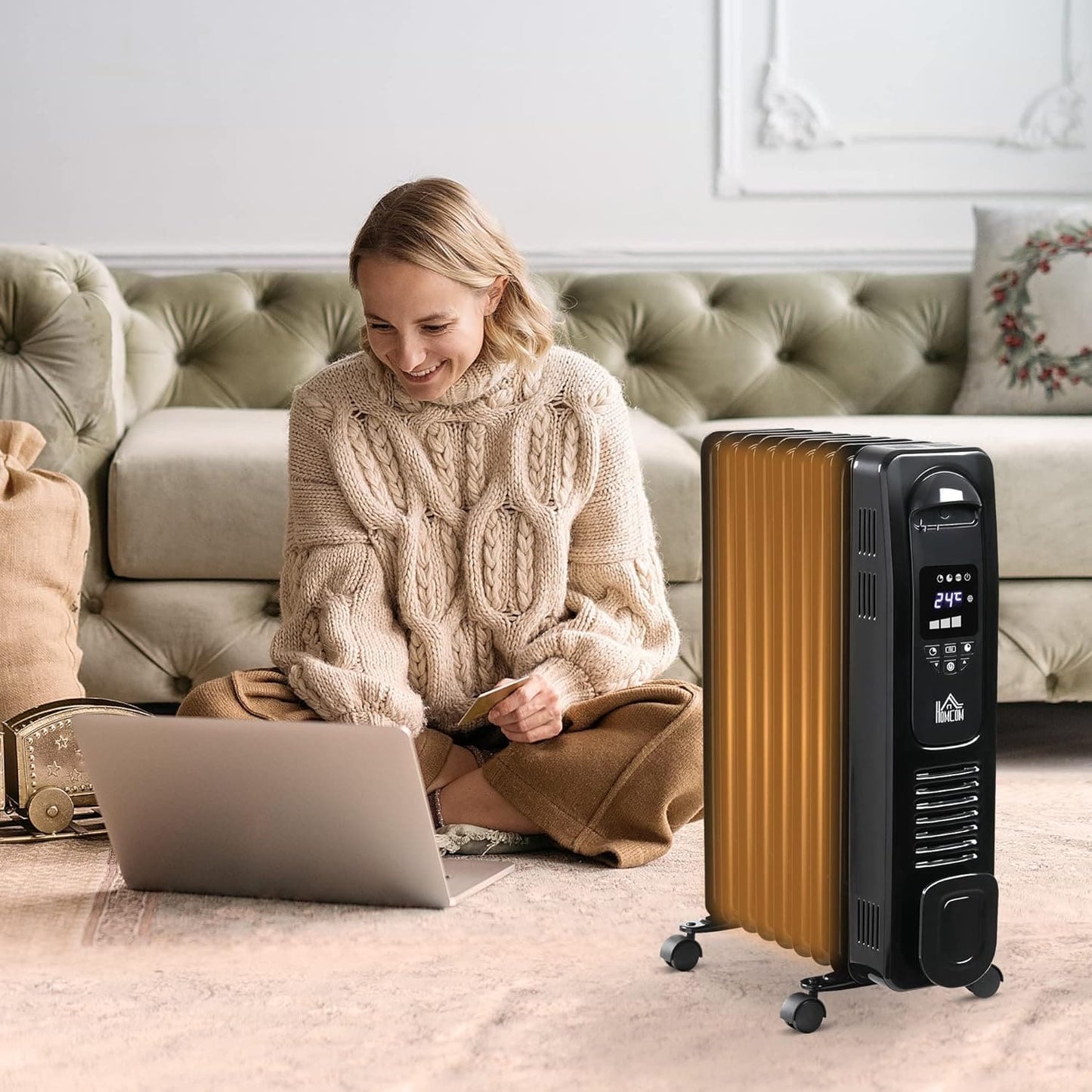 Maplin 2180W Digital 9 Fin Portable Electric Oil Filled Radiator with LED Display, Timer, 3 Heat Settings, Safety Cut-Off & Remote Control - maplin.co.uk