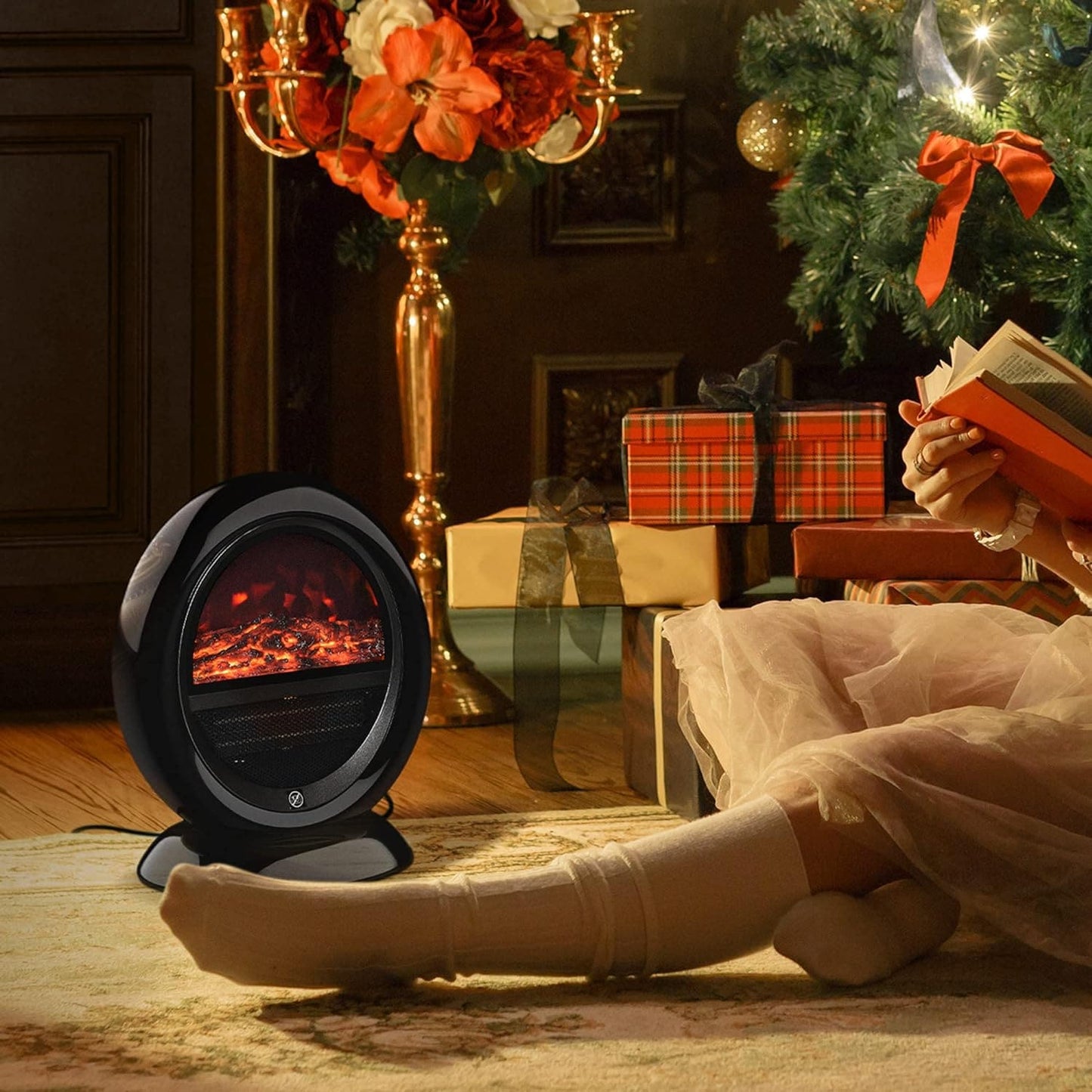 Maplin 1500W Freestanding Electric Fireplace Heater with Flame Effect & Rotatable Head - maplin.co.uk